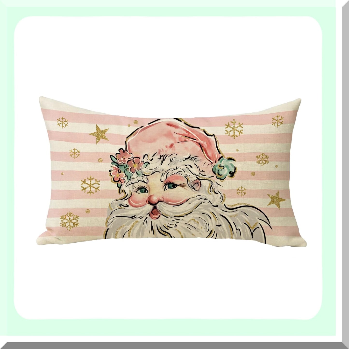 Winter Wonderland Lumbar Pillow Cover - Festive Xmas Stripes & Snowflakes Decor - Seasonal Farmhouse Cushion Case for Outdoor Home Decor - 12 x 20 Rectangular