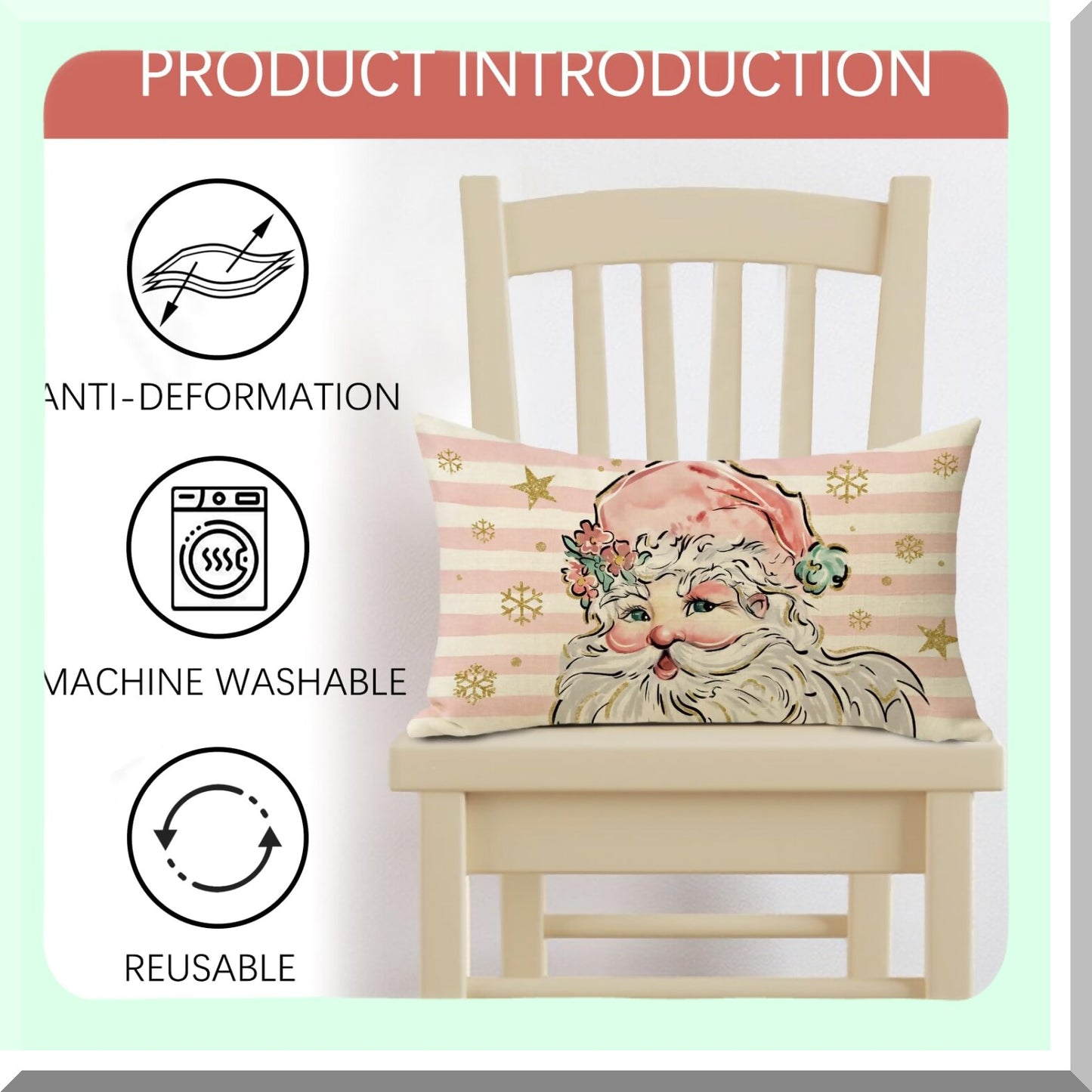 Winter Wonderland Lumbar Pillow Cover - Festive Xmas Stripes & Snowflakes Decor - Seasonal Farmhouse Cushion Case for Outdoor Home Decor - 12 x 20 Rectangular