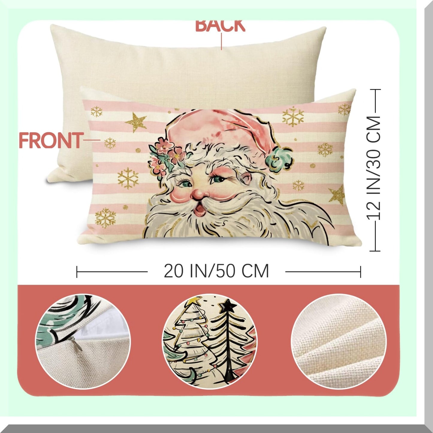 Winter Wonderland Lumbar Pillow Cover - Festive Xmas Stripes & Snowflakes Decor - Seasonal Farmhouse Cushion Case for Outdoor Home Decor - 12 x 20 Rectangular