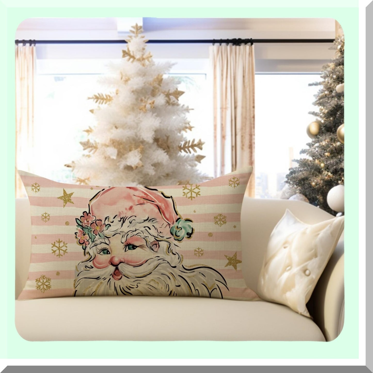 Winter Wonderland Lumbar Pillow Cover - Festive Xmas Stripes & Snowflakes Decor - Seasonal Farmhouse Cushion Case for Outdoor Home Decor - 12 x 20 Rectangular