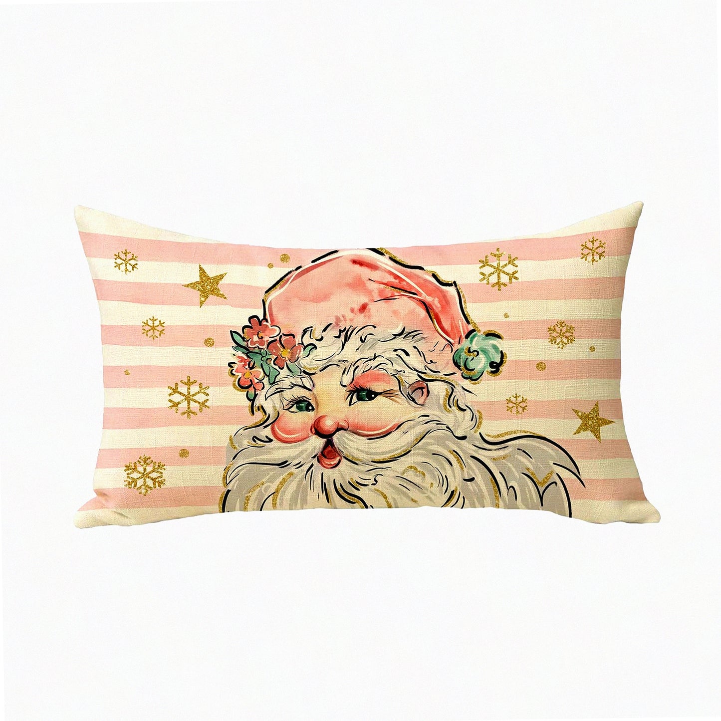 Winter Wonderland Lumbar Pillow Cover - Festive Xmas Stripes & Snowflakes Decor - Seasonal Farmhouse Cushion Case for Outdoor Home Decor - 12 x 20 Rectangular