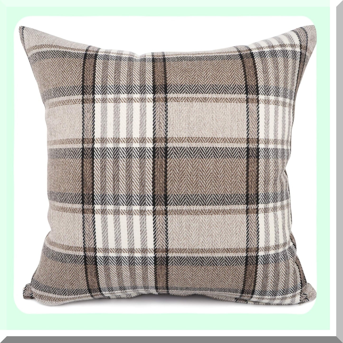 Retro Buffalo Plaid Linen Throw Pillow Cover - Farmhouse Tartan Stripe Cushion Case for Sofa, Indoor Outdoor Decor - Brown, 22''x22''