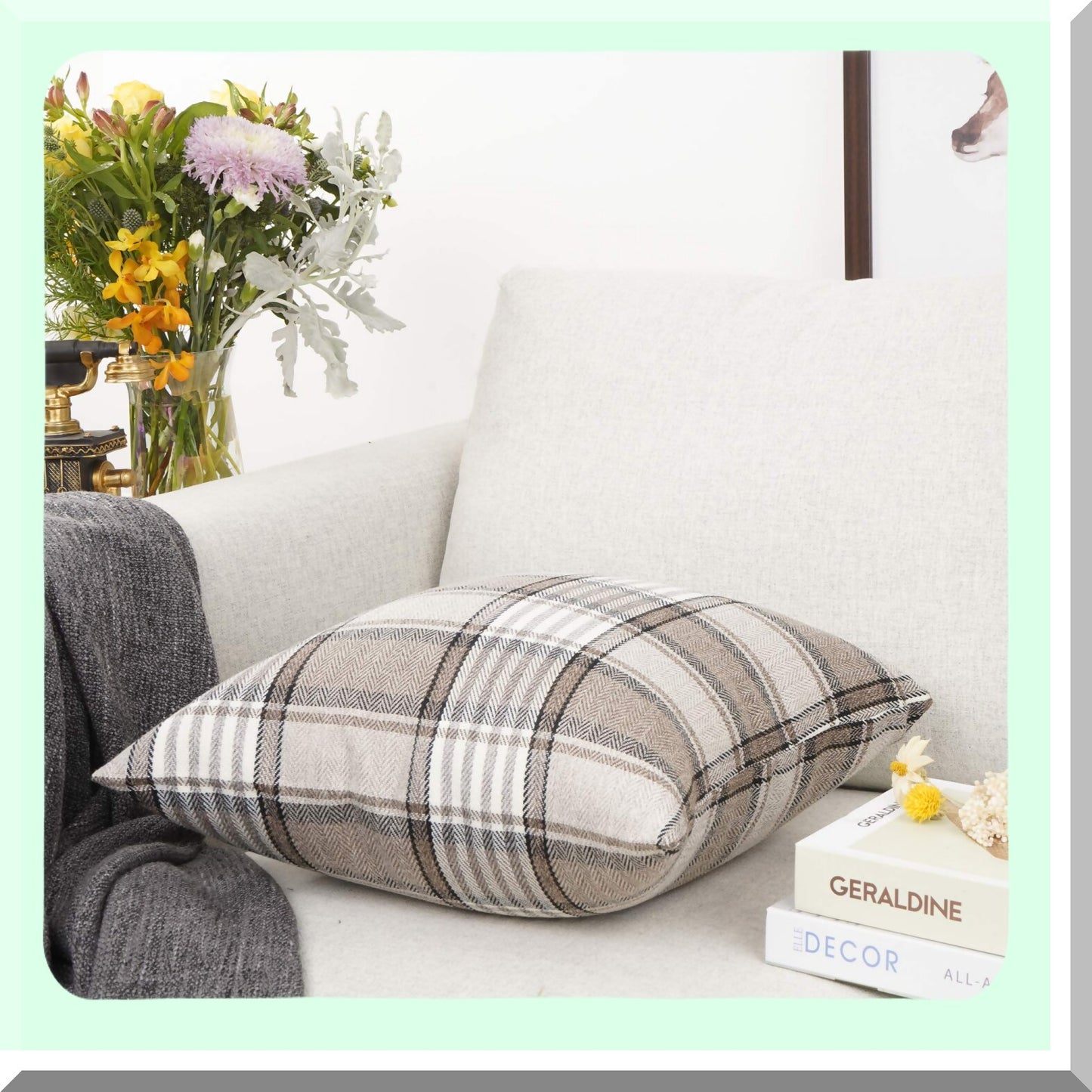 Retro Buffalo Plaid Linen Throw Pillow Cover - Farmhouse Tartan Stripe Cushion Case for Sofa, Indoor Outdoor Decor - Brown, 22''x22''