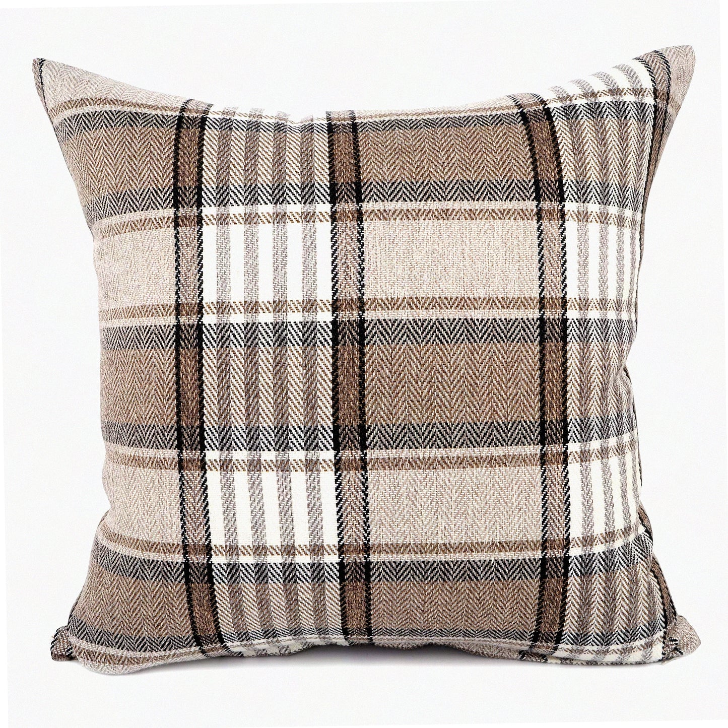 Retro Buffalo Plaid Linen Throw Pillow Cover - Farmhouse Tartan Stripe Cushion Case for Sofa, Indoor Outdoor Decor - Brown, 22''x22''