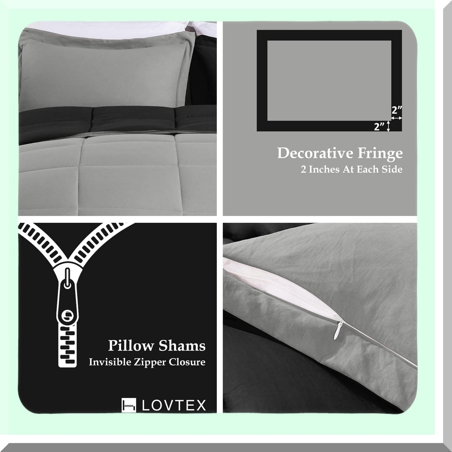 UltraSoft Twin Comforter Set - 2PCS Washed Microfiber Bedding with Reversible Down Alternative Comforter & Pillow Sham in Black/Grey - Twin Size