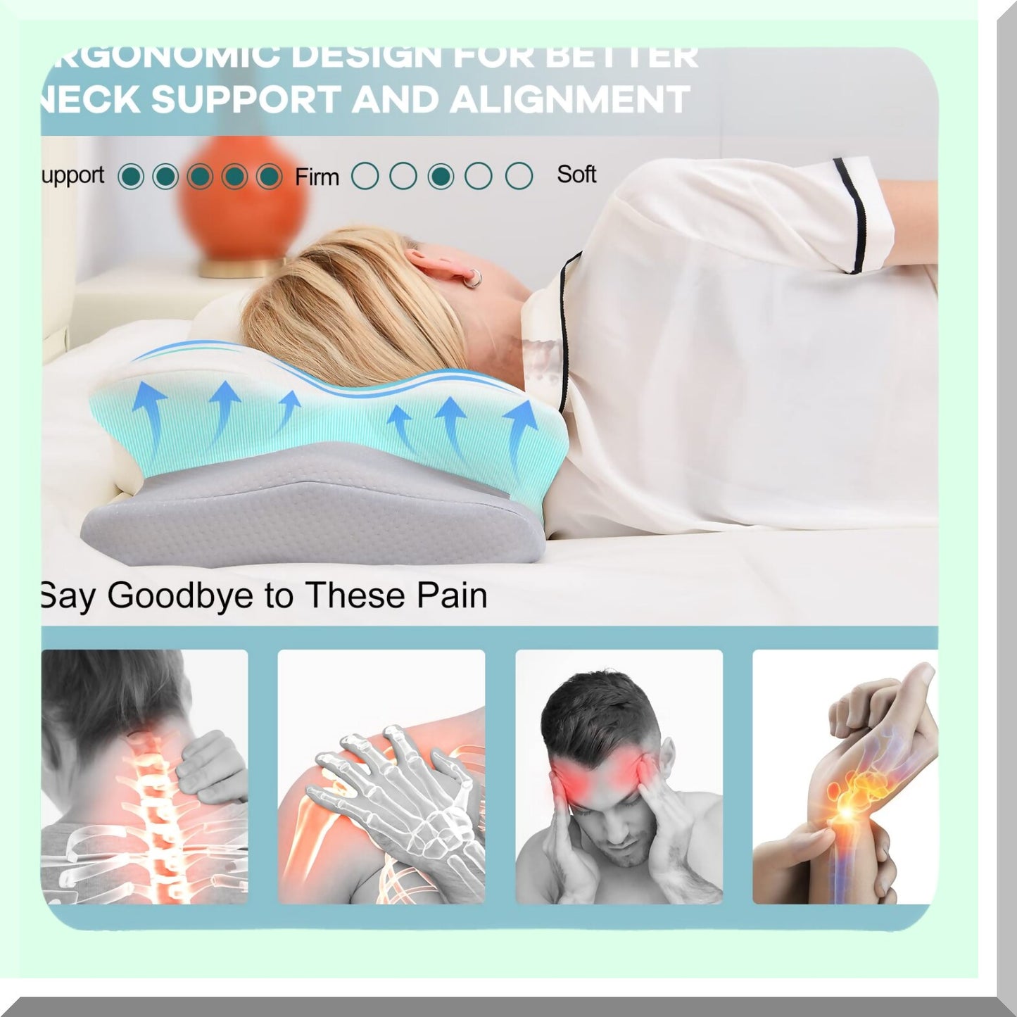 OrthoRelax Memory Foam Neck Support Pillow - Contoured Ergonomic Design for Pain Relief, Odor-Free, Ideal for Side, Back, and Stomach Sleepers