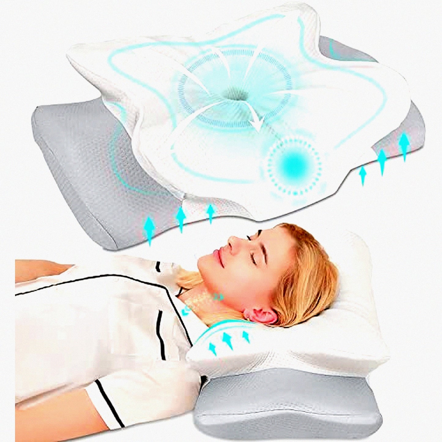 OrthoRelax Memory Foam Neck Support Pillow - Contoured Ergonomic Design for Pain Relief, Odor-Free, Ideal for Side, Back, and Stomach Sleepers