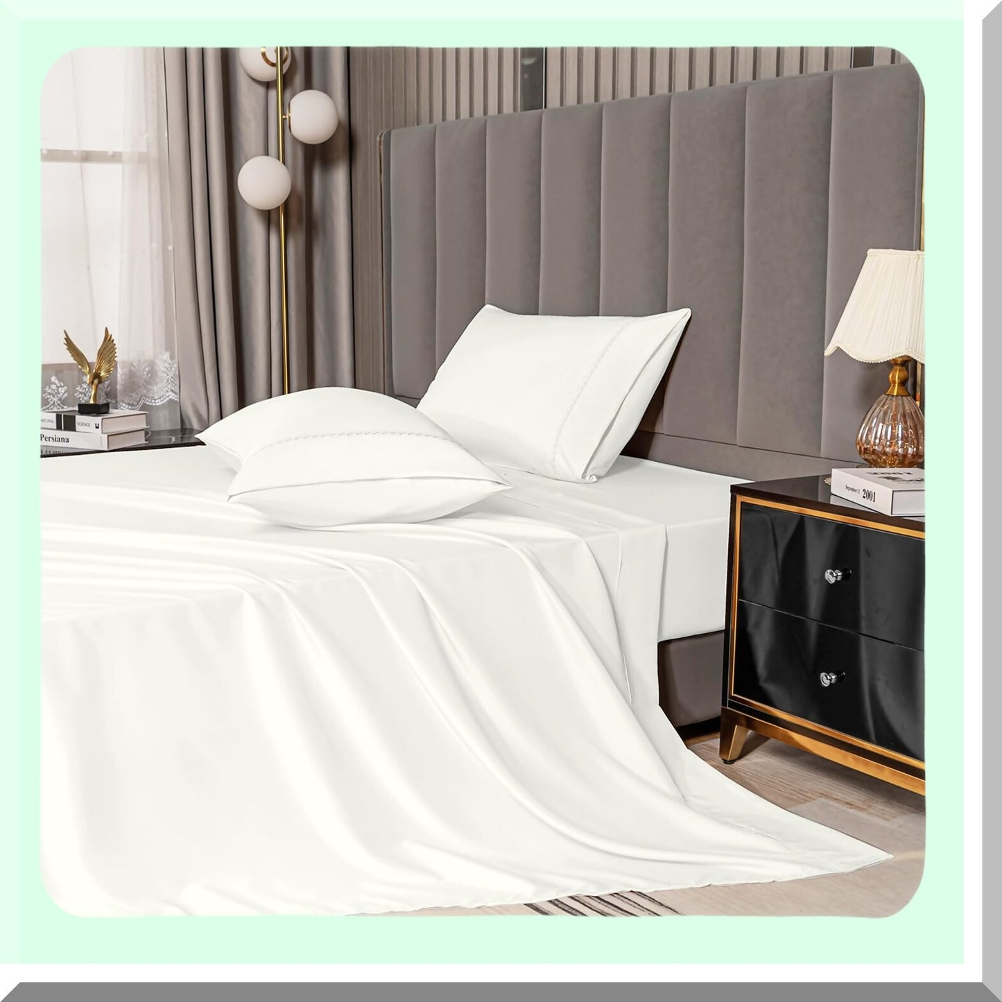 CoolBamboo Twin Bedding Set - Breathable Bamboo Polyester Sheets with Deep Pocket - Off White Twin Bed Sheets - Cooling Bedding Set for Twin Bed