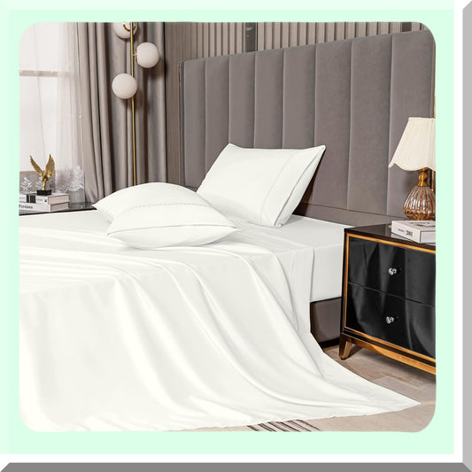 CoolBamboo Twin Bedding Set - Breathable Bamboo Polyester Sheets with Deep Pocket - Off White Twin Bed Sheets - Cooling Bedding Set for Twin Bed