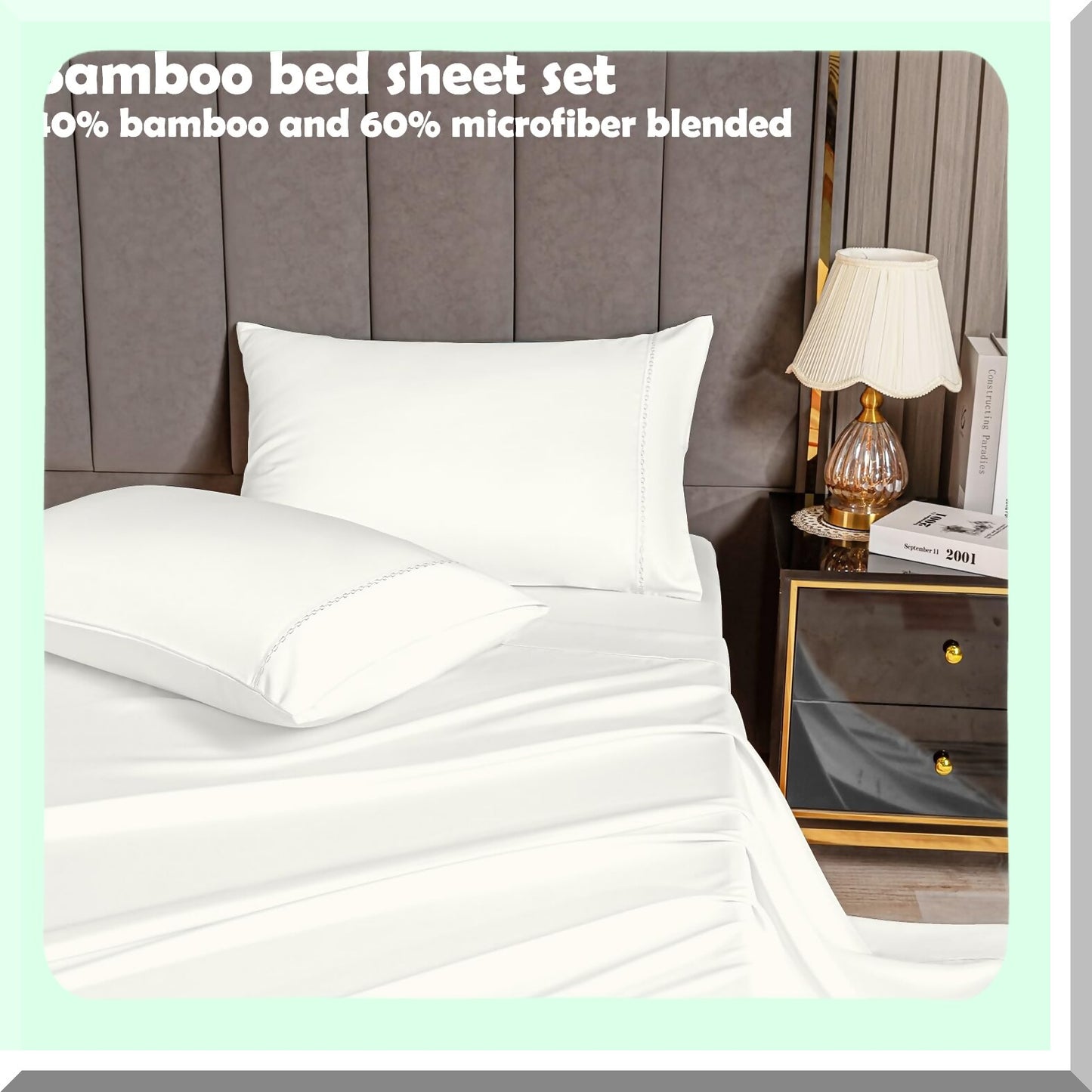 CoolBamboo Twin Bedding Set - Breathable Bamboo Polyester Sheets with Deep Pocket - Off White Twin Bed Sheets - Cooling Bedding Set for Twin Bed