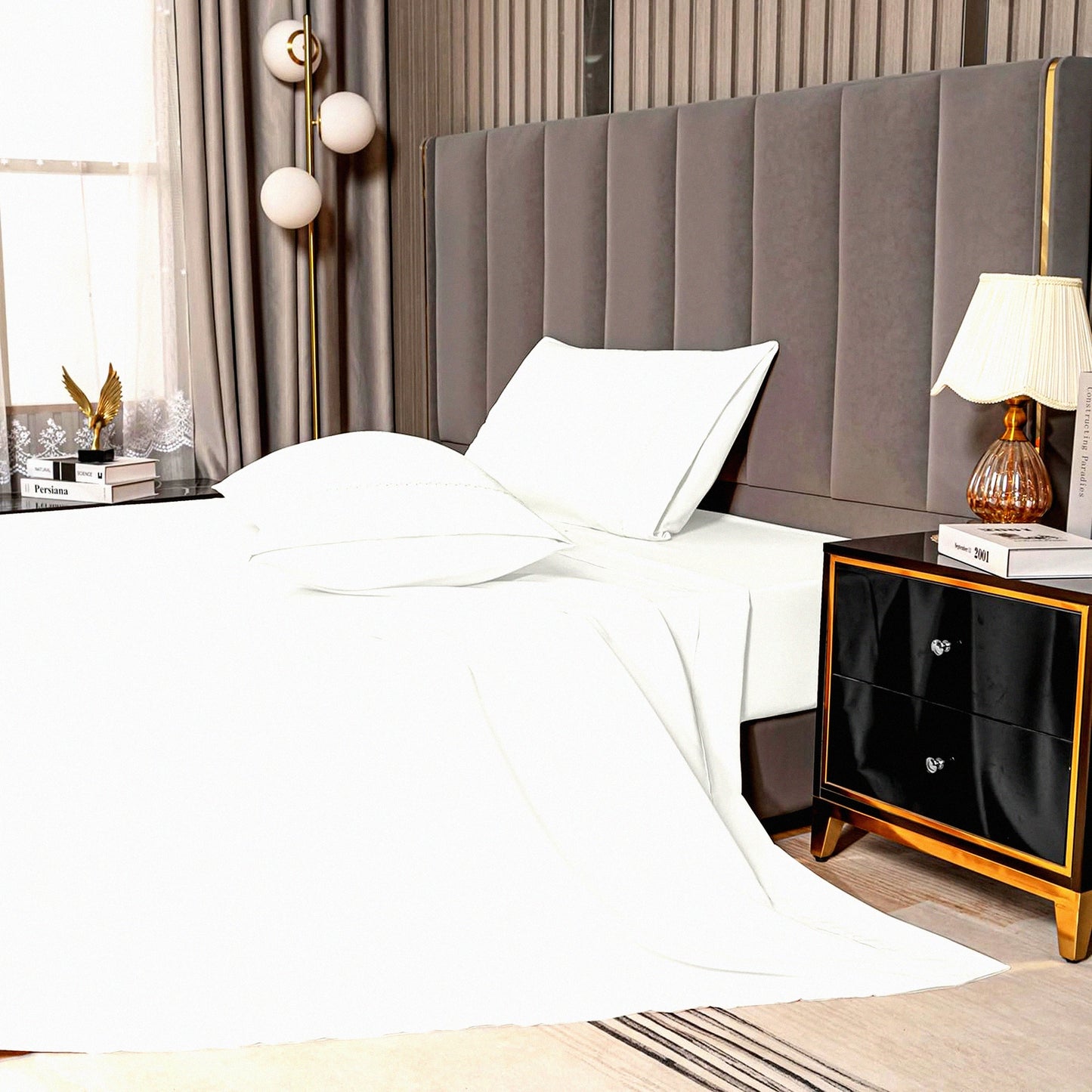 CoolBamboo Twin Bedding Set - Breathable Bamboo Polyester Sheets with Deep Pocket - Off White Twin Bed Sheets - Cooling Bedding Set for Twin Bed