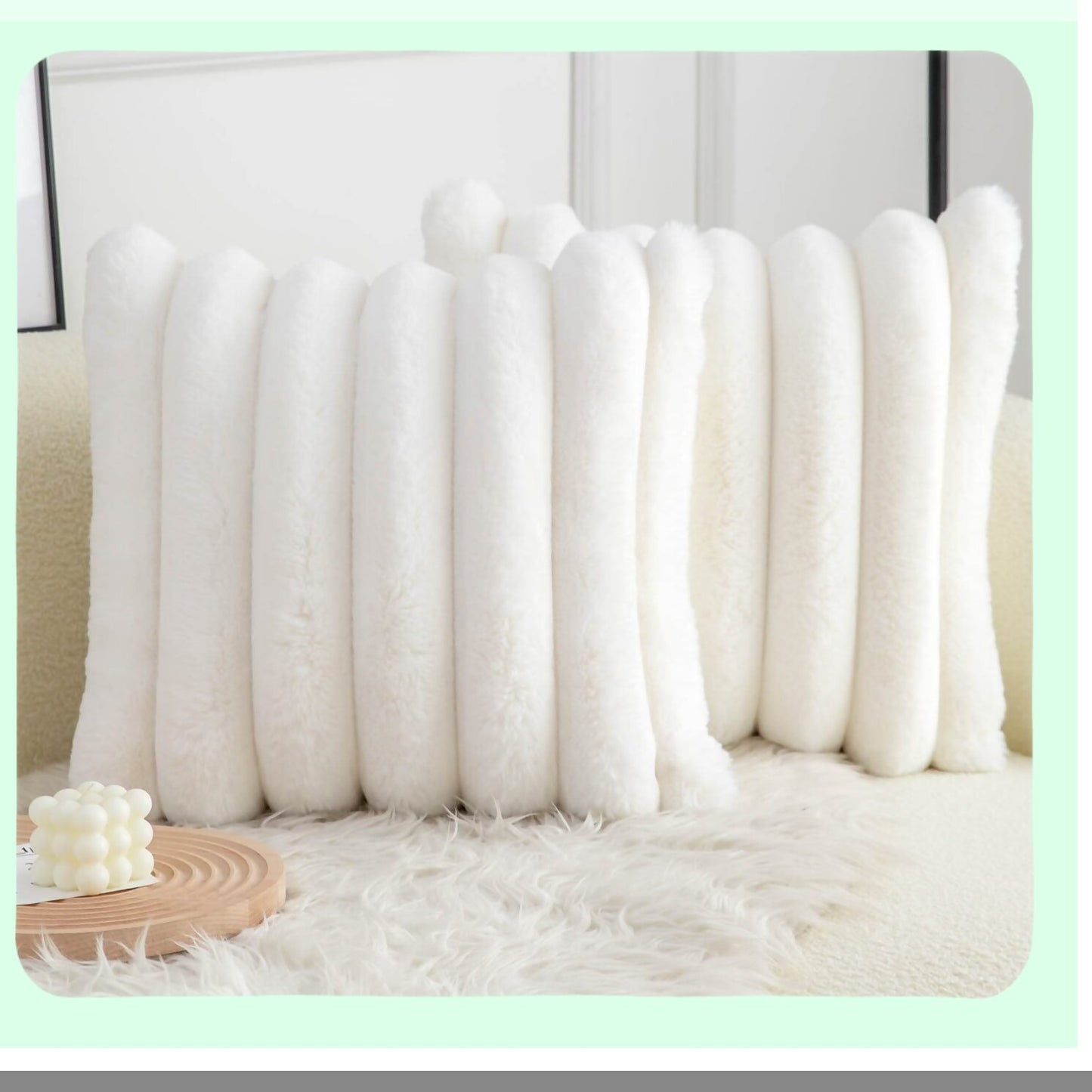 Velvet Stripe Cozy Pillow Covers - Set of 2, Soft Decorative Cushion Cases for Sofa Couch, Cream White 16x16 inch