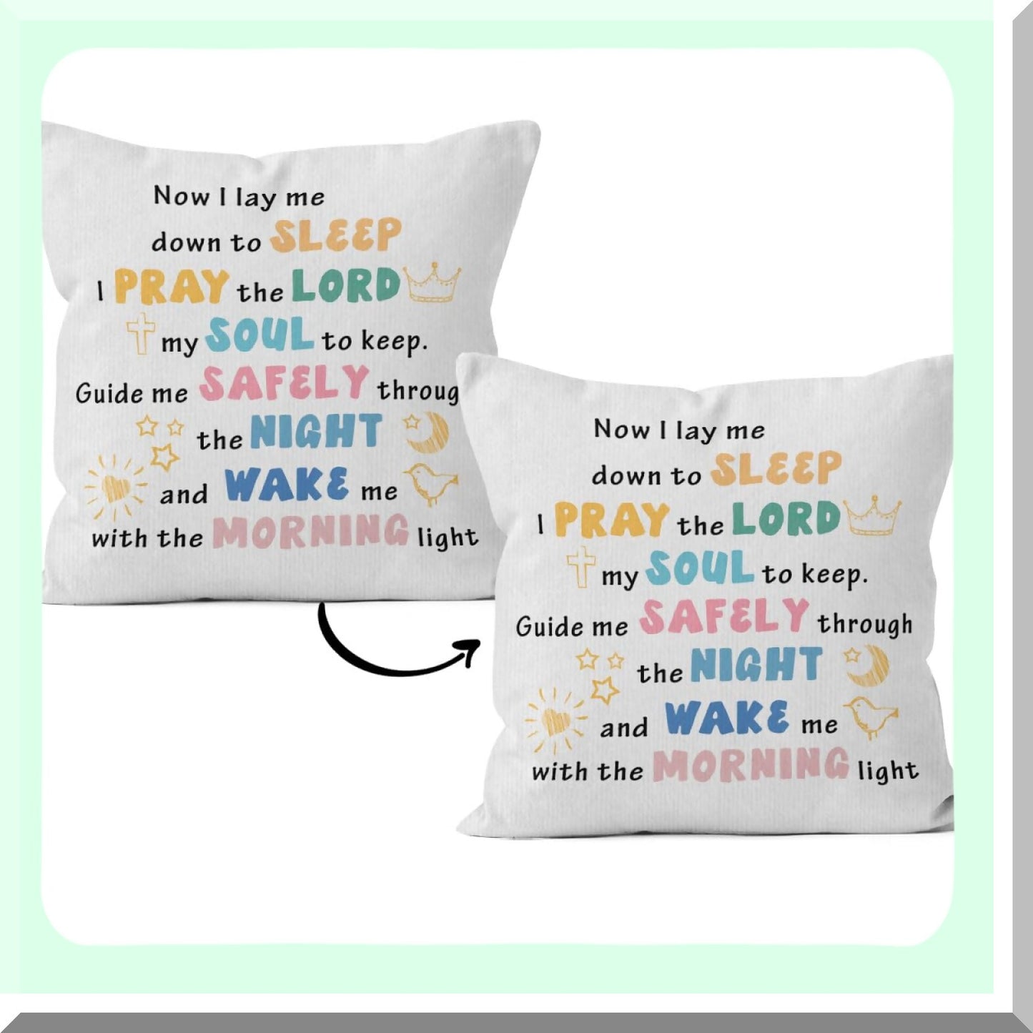 Bedtime Blessings Reversible Pillowcase - Christian Nursery Decor - 18x18 Throw Pillow Cover - Kids Room Prayer Pillow - Sofa Bed Pillow Case