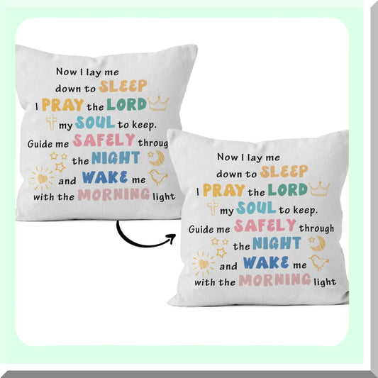 Bedtime Blessings Reversible Pillowcase - Christian Nursery Decor - 18x18 Throw Pillow Cover - Kids Room Prayer Pillow - Sofa Bed Pillow Case