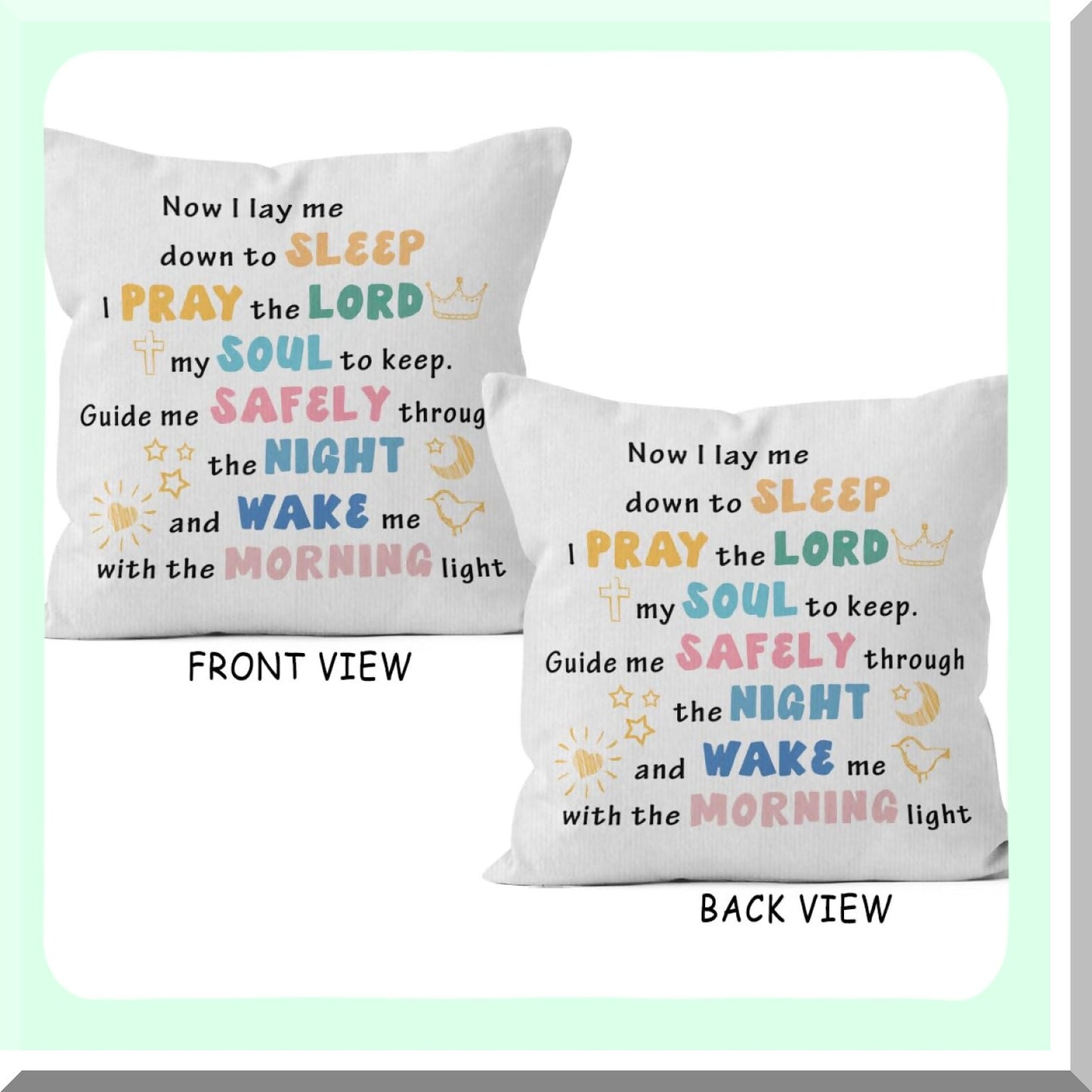 Bedtime Blessings Reversible Pillowcase - Christian Nursery Decor - 18x18 Throw Pillow Cover - Kids Room Prayer Pillow - Sofa Bed Pillow Case