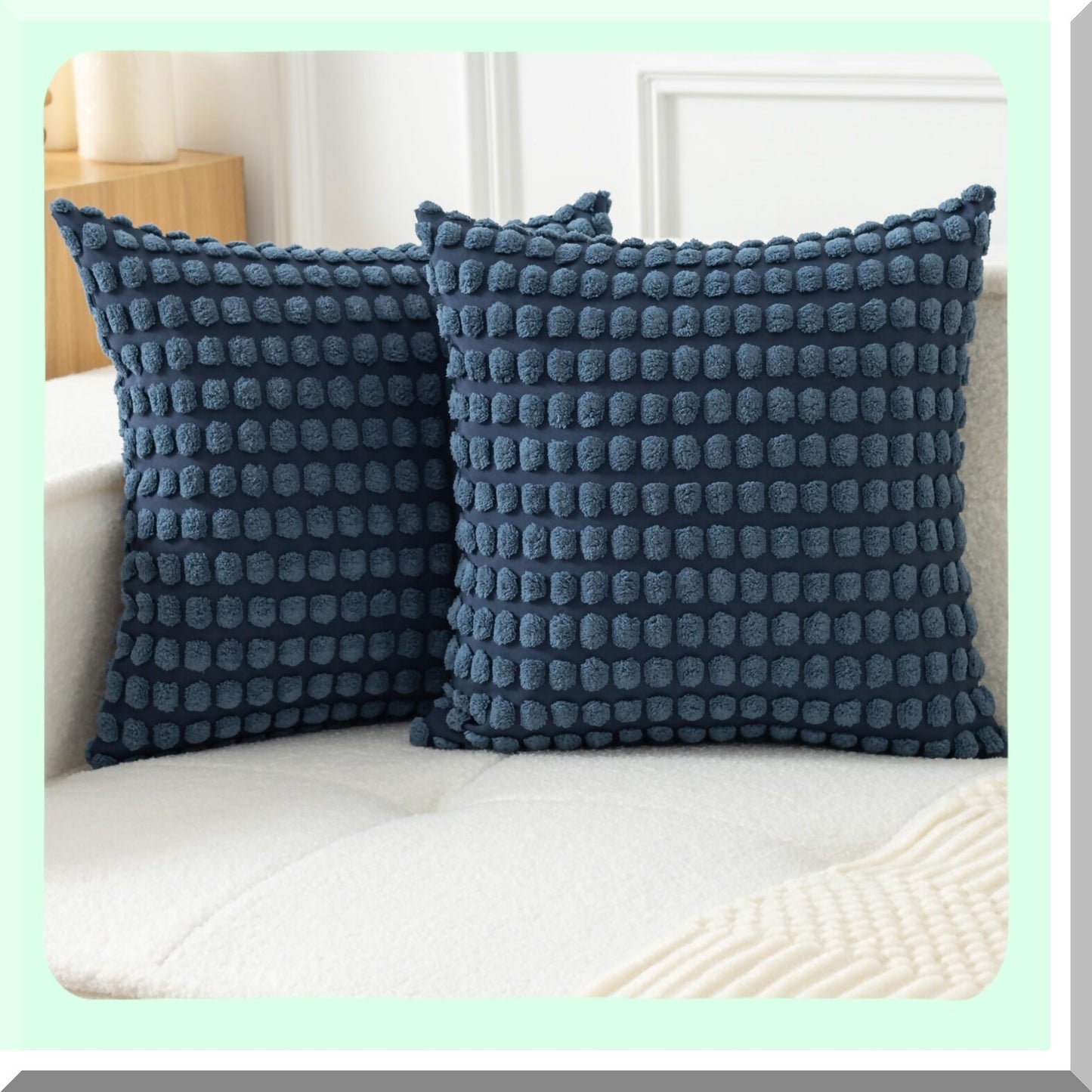 Granular Plush Corduroy Pillow Covers - Set of 2 Decorative Throw Cushion Cases in Dusty Blue, Boho Farmhouse Style for Couch Sofa Bedroom Home Decor - 18x18 Inch