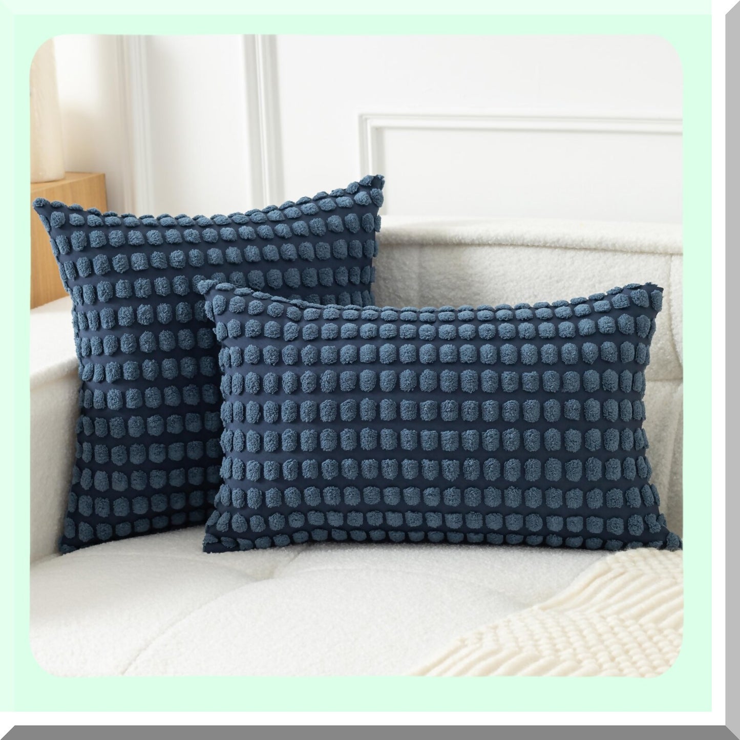 Granular Plush Corduroy Pillow Covers - Set of 2 Decorative Throw Cushion Cases in Dusty Blue, Boho Farmhouse Style for Couch Sofa Bedroom Home Decor - 18x18 Inch
