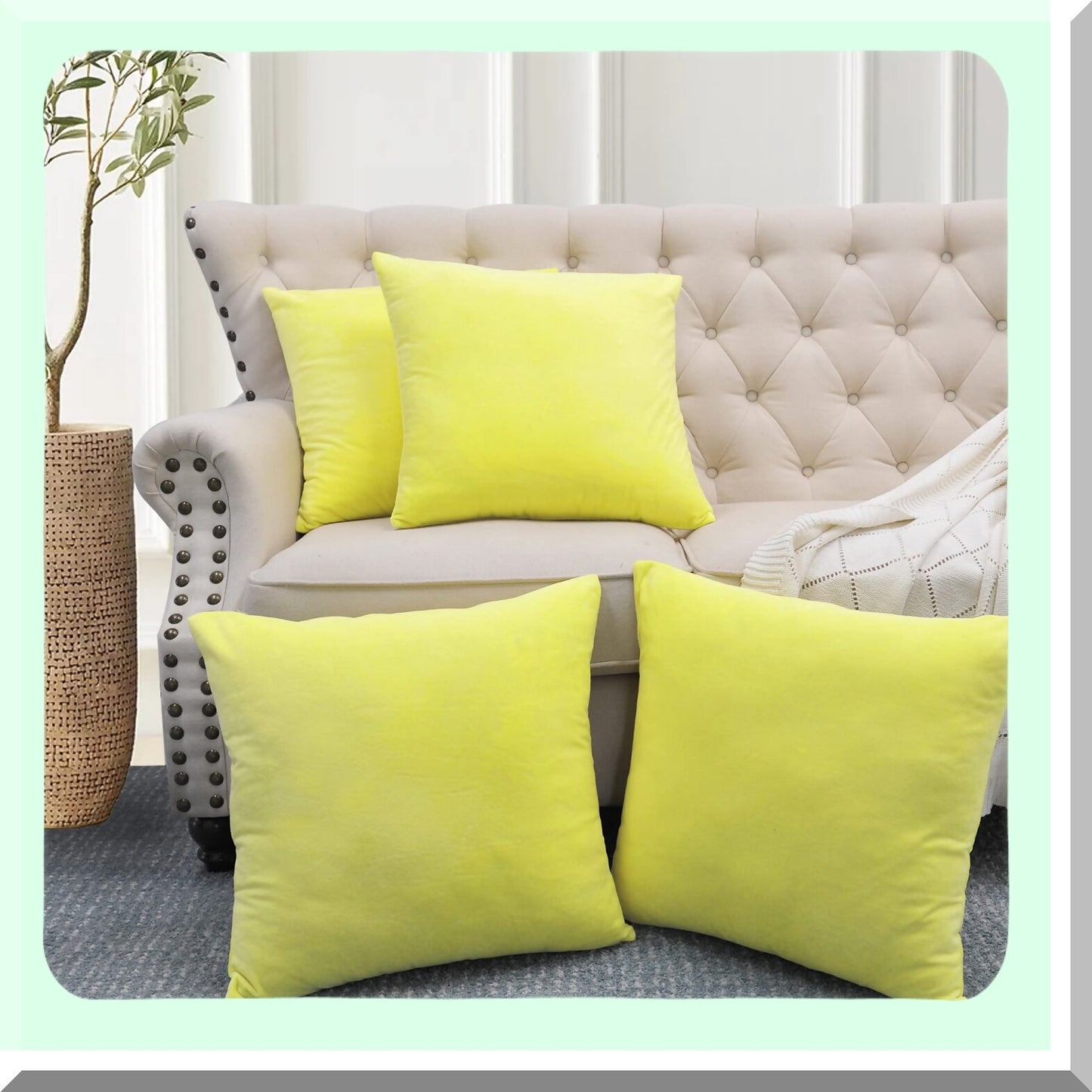 Butter Cup Plush Square Pillow Cover Set - Supersoft Decorative Solid Color Throw Covers for Couch Bed Dcor, 20x20 Inch, Modern Cushion