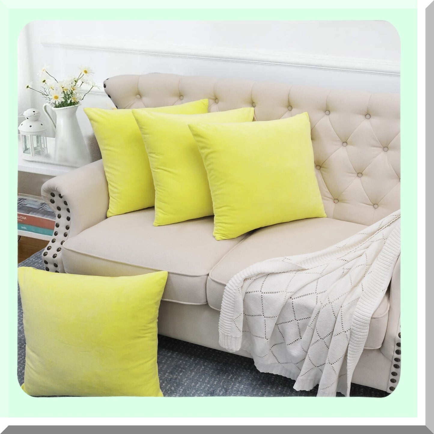 Butter Cup Plush Square Pillow Cover Set - Supersoft Decorative Solid Color Throw Covers for Couch Bed Dcor, 20x20 Inch, Modern Cushion