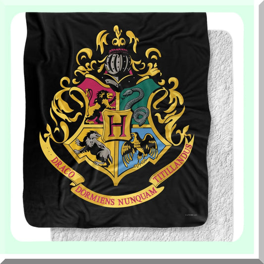 Hogwarts Crest Silky Sherpa Throw - Super Soft Harry Potter Blanket 50"x60"