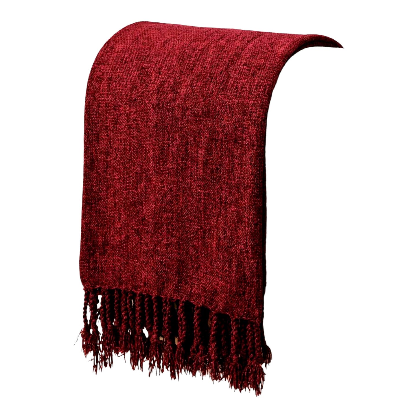 Velvet Burgundy Chenille Throw Blanket with Decorative Fringe - Luxurious 50"x60" Sofa and Couch Decor"