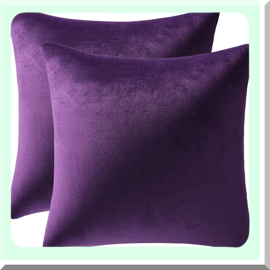 Purple Velvet Farmhouse Pillow Covers - 2 Pack Soft Cozy Decorative Square Cushion Cases 18x18 for Home Décor