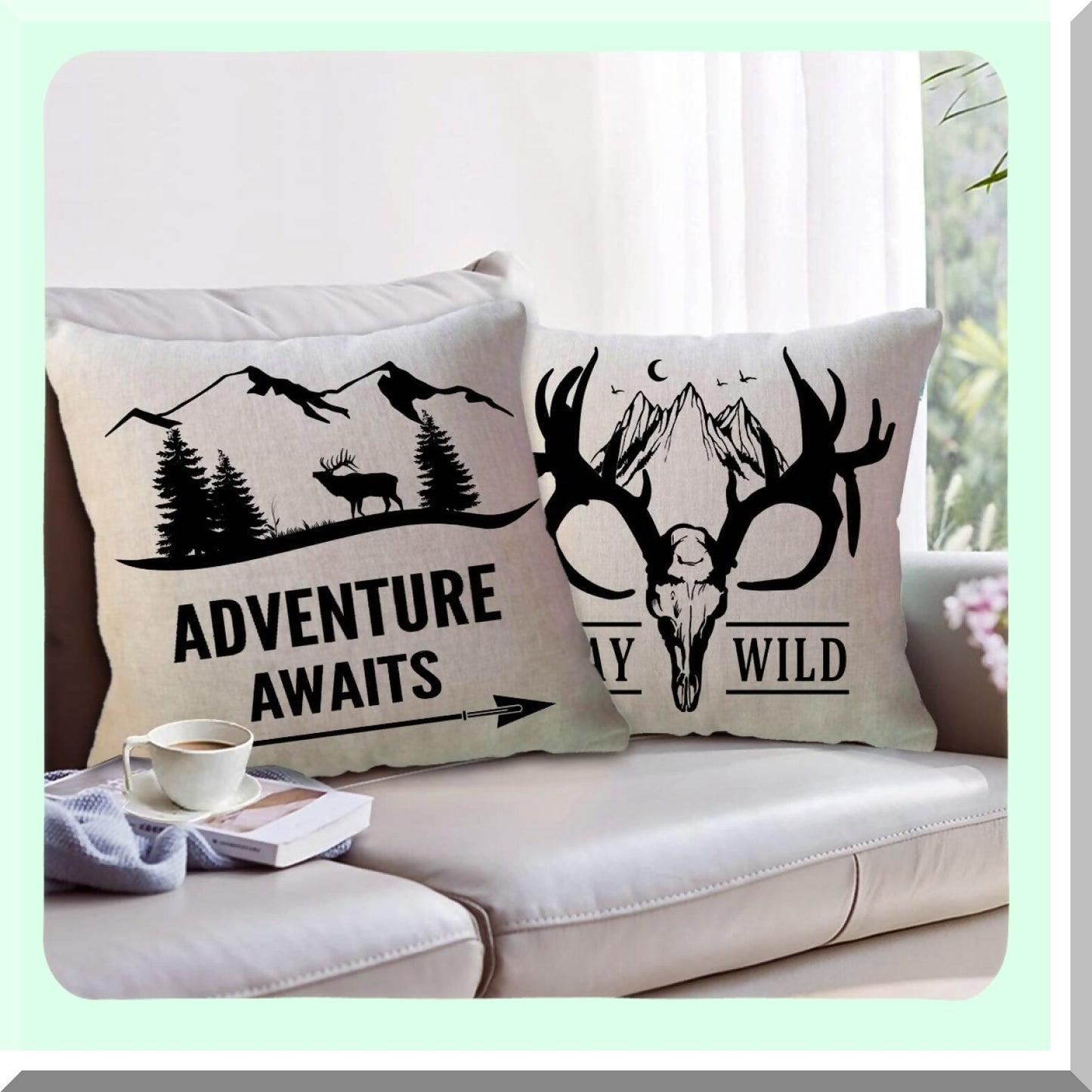 Mountain Wanderlust Pillowcase Set - Adventure Decorative Cushion Covers with Arrows for Cabin and Camper - Stay Wild Throw Pillow Cover Collection - 18x18 Inch, Set of 4