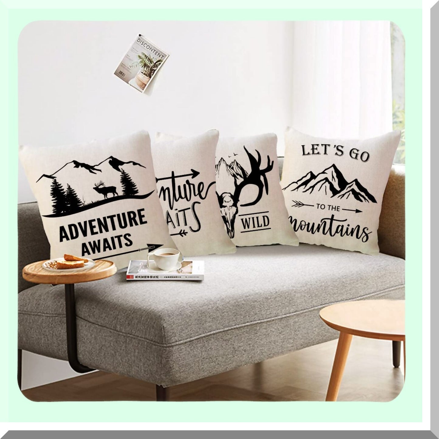 Mountain Wanderlust Pillowcase Set - Adventure Decorative Cushion Covers with Arrows for Cabin and Camper - Stay Wild Throw Pillow Cover Collection - 18x18 Inch, Set of 4