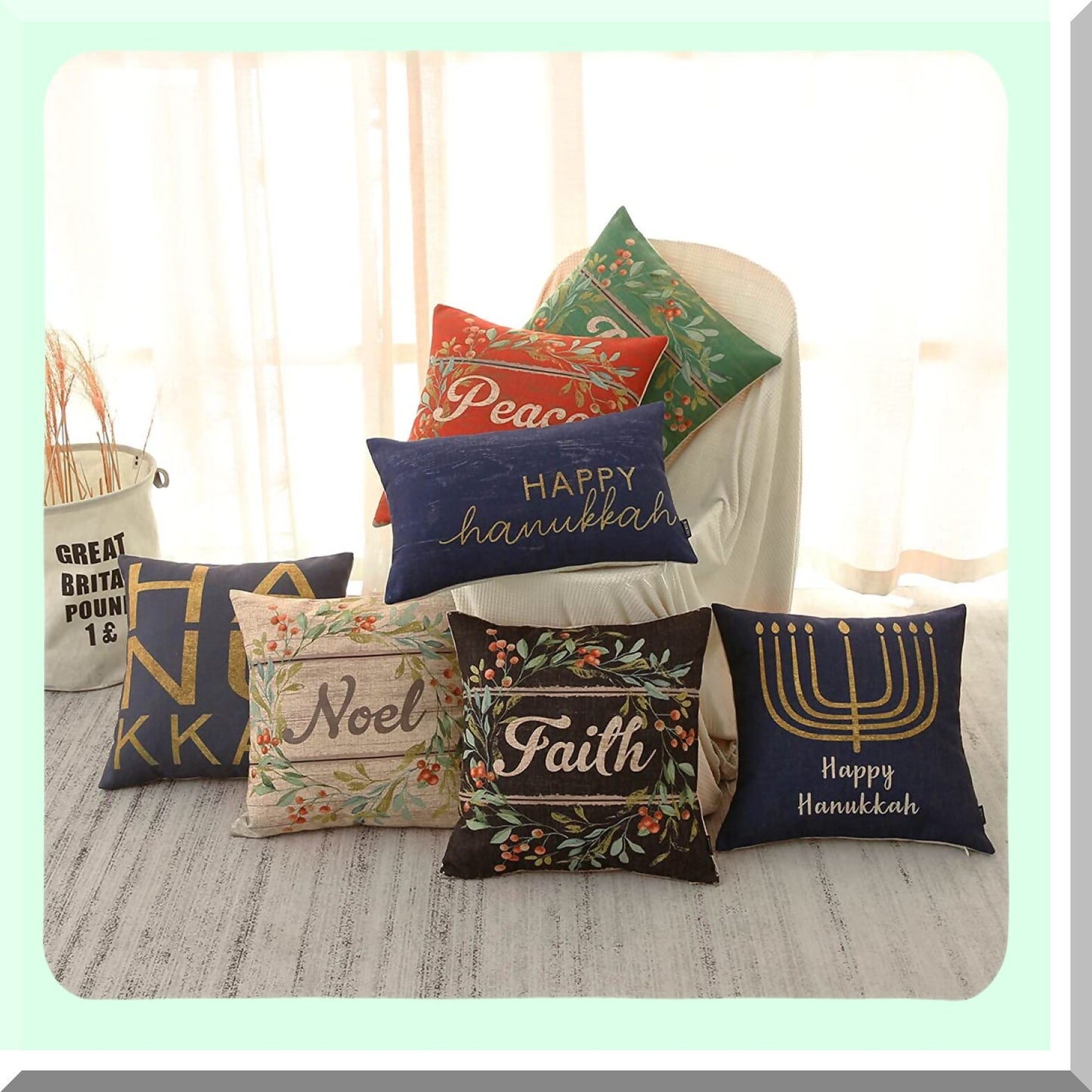 Hanukkah Square Pillowcase - Linen Cushion Cover for Sofa & Chair - 18x18 inch Throw Pillow Cover - Office & Home Decorations - PL744TR