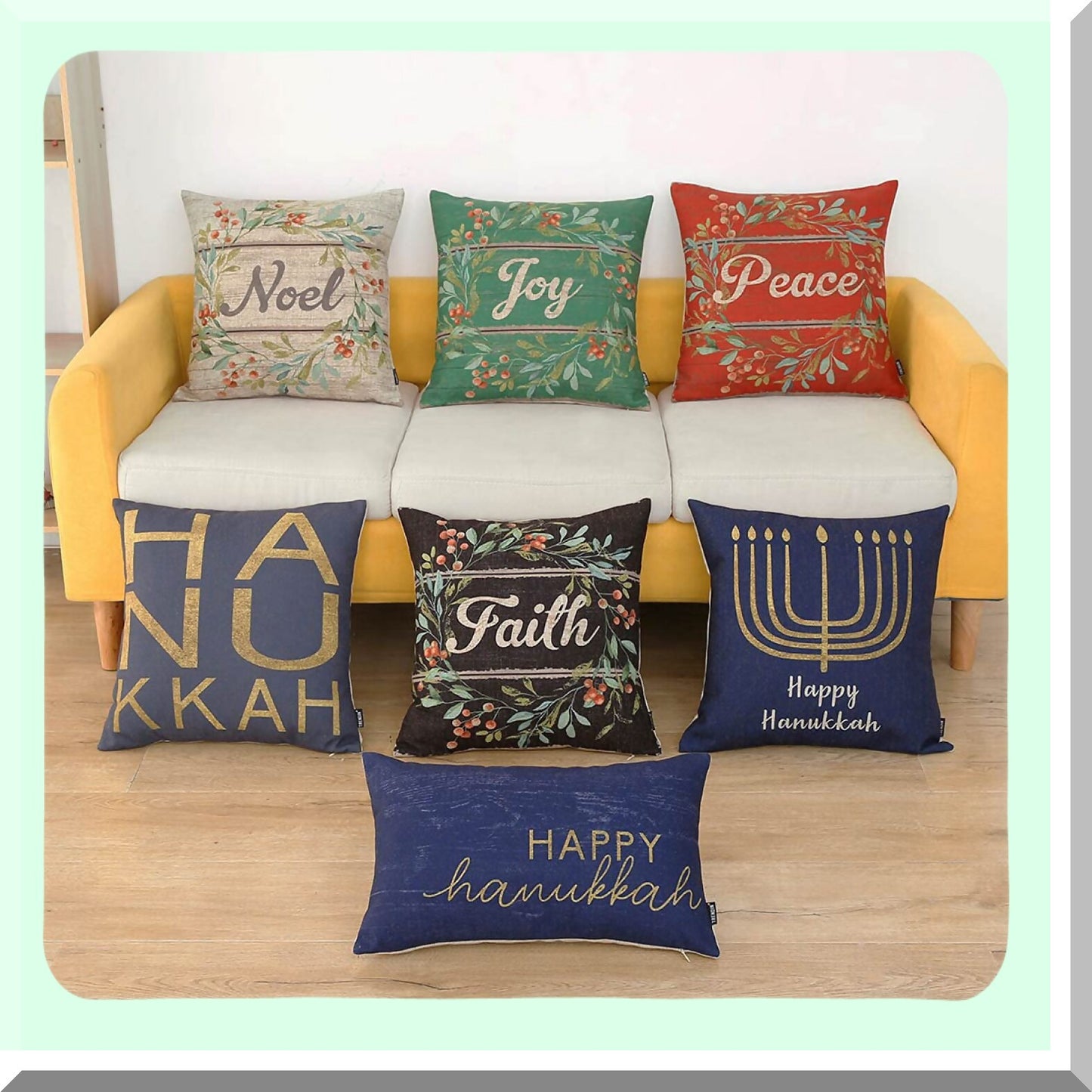 Hanukkah Square Pillowcase - Linen Cushion Cover for Sofa & Chair - 18x18 inch Throw Pillow Cover - Office & Home Decorations - PL744TR