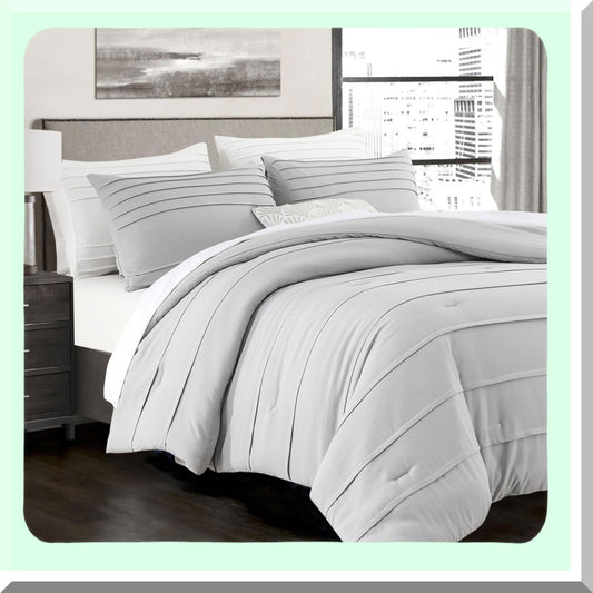 Luxury Grey Pinch Pleat Comforter Set - 3 Piece Down Alternative Bedding Bundle for Full/Queen Size Bed - All Season Bed Set with 1 Comforter and 2 Pillowcases - 90 x 90 Inches