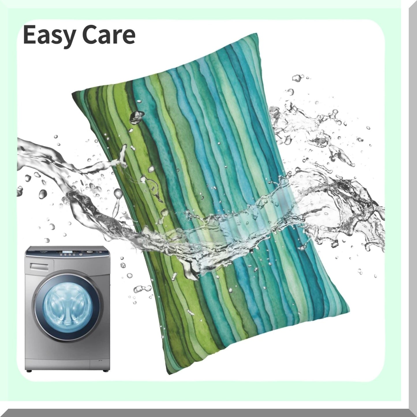 Watercolor Waves Decorative Pillow Covers - Set of 2, Blue Teal Green Striped Gradient Sea Linen Cushion Covers 12x20 for Couch, Bed, Car Sofa - Outdoors Abstract Paint Brush Decor