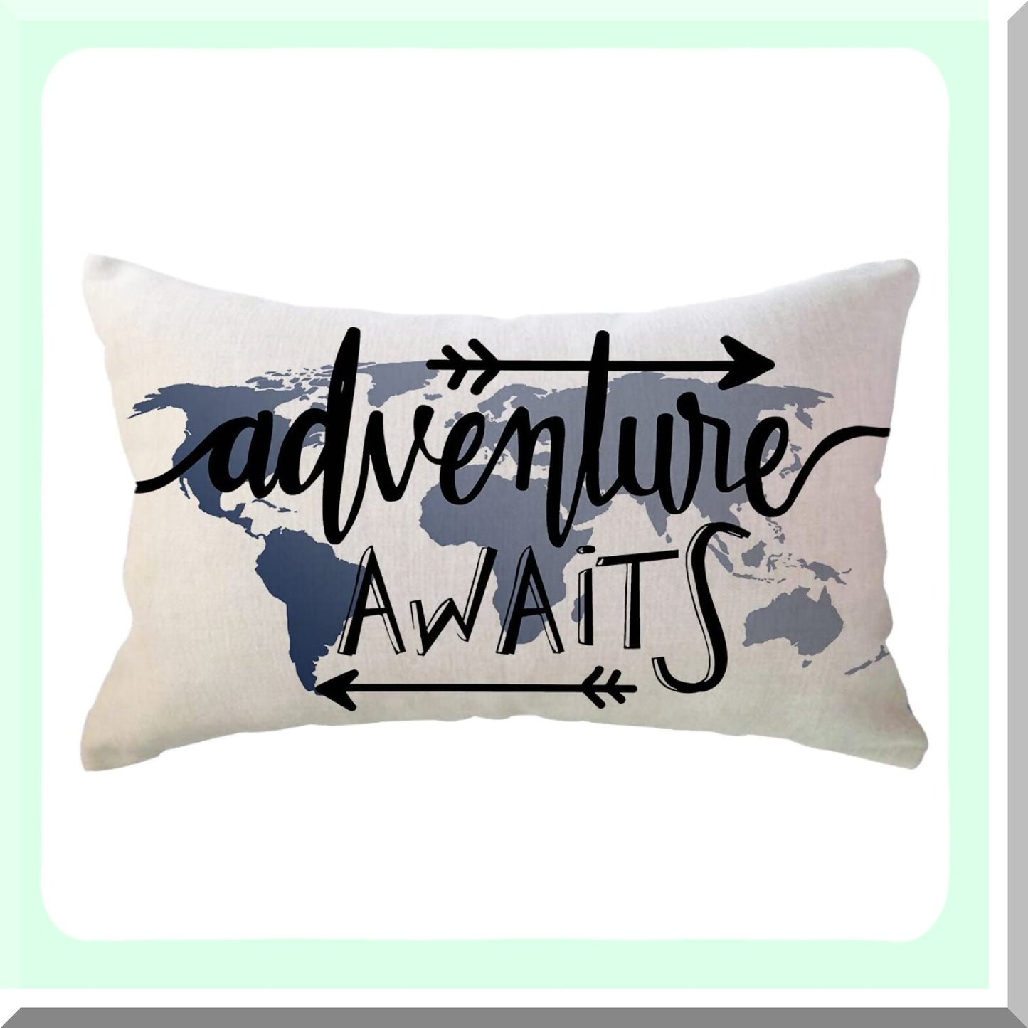 Adventure Awaits Blue World Map Lumbar Pillow Cover - Geography Theme Decorative Rectangular Pillowcase for Sofa/Couch/Camper - 12x20 Inch Arrow Design