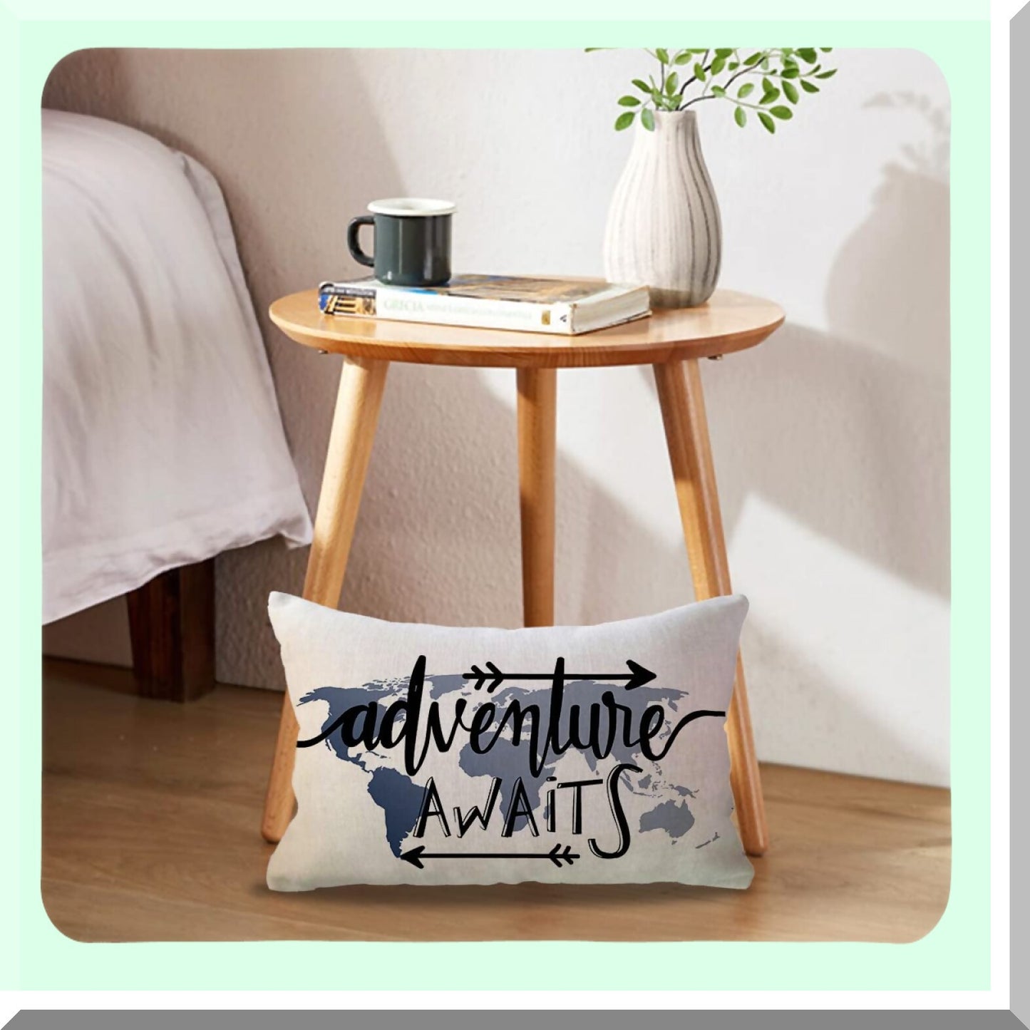 Adventure Awaits Blue World Map Lumbar Pillow Cover - Geography Theme Decorative Rectangular Pillowcase for Sofa/Couch/Camper - 12x20 Inch Arrow Design