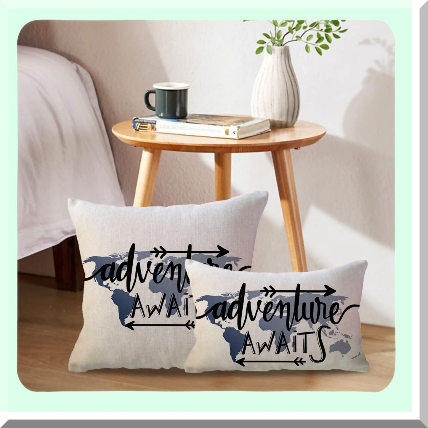 Adventure Awaits Blue World Map Lumbar Pillow Cover - Geography Theme Decorative Rectangular Pillowcase for Sofa/Couch/Camper - 12x20 Inch Arrow Design