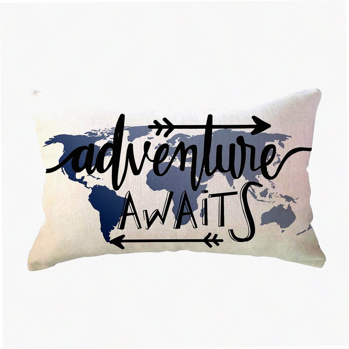 Adventure Awaits Blue World Map Lumbar Pillow Cover - Geography Theme Decorative Rectangular Pillowcase for Sofa/Couch/Camper - 12x20 Inch Arrow Design