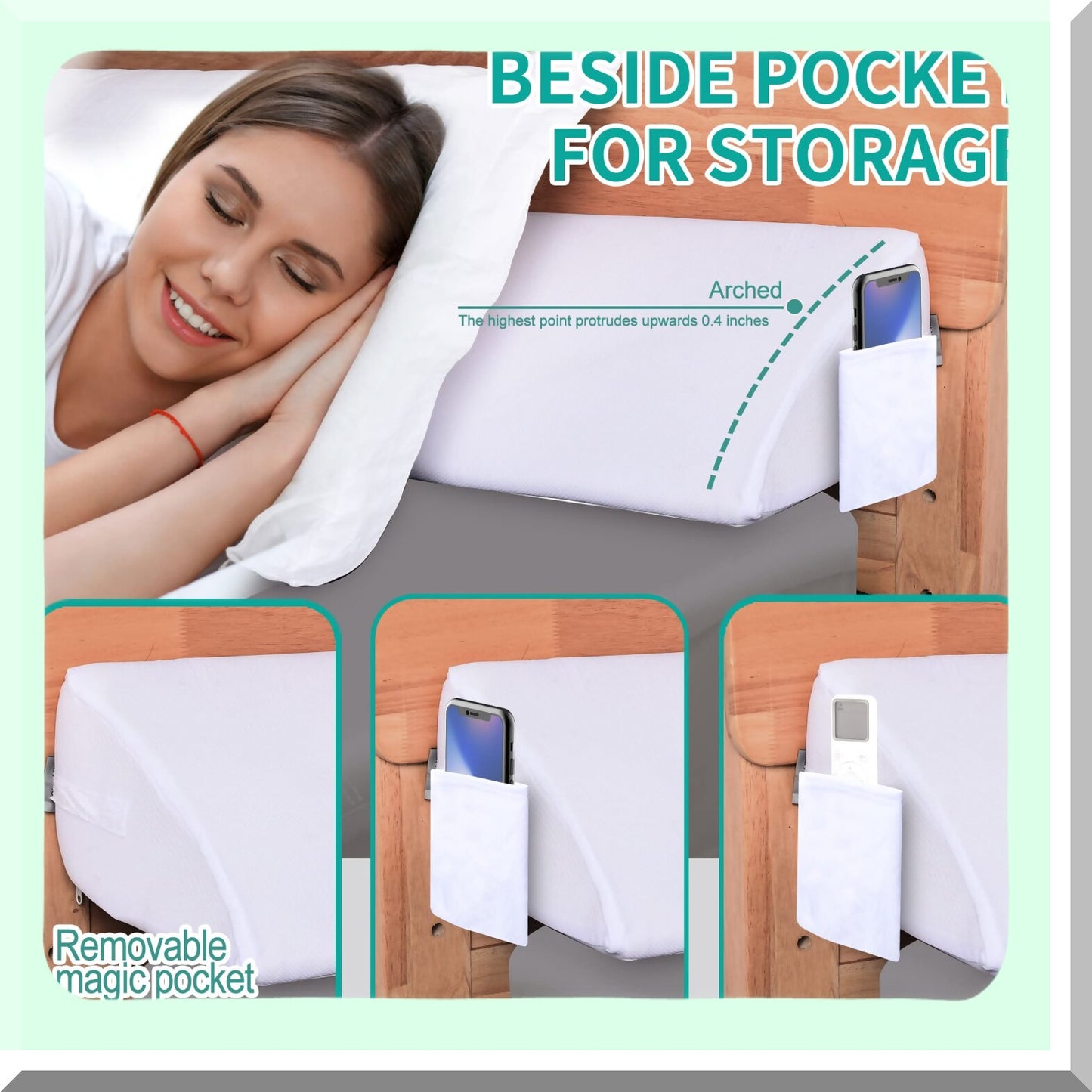 Headboard Wedge Pillow - Mattress Gap Filler - Queen Size - Bed Gap Filler - Arched White - Headboard or Wall - 10"x6"x60" - 0-7" - Supportive Sleep Solution