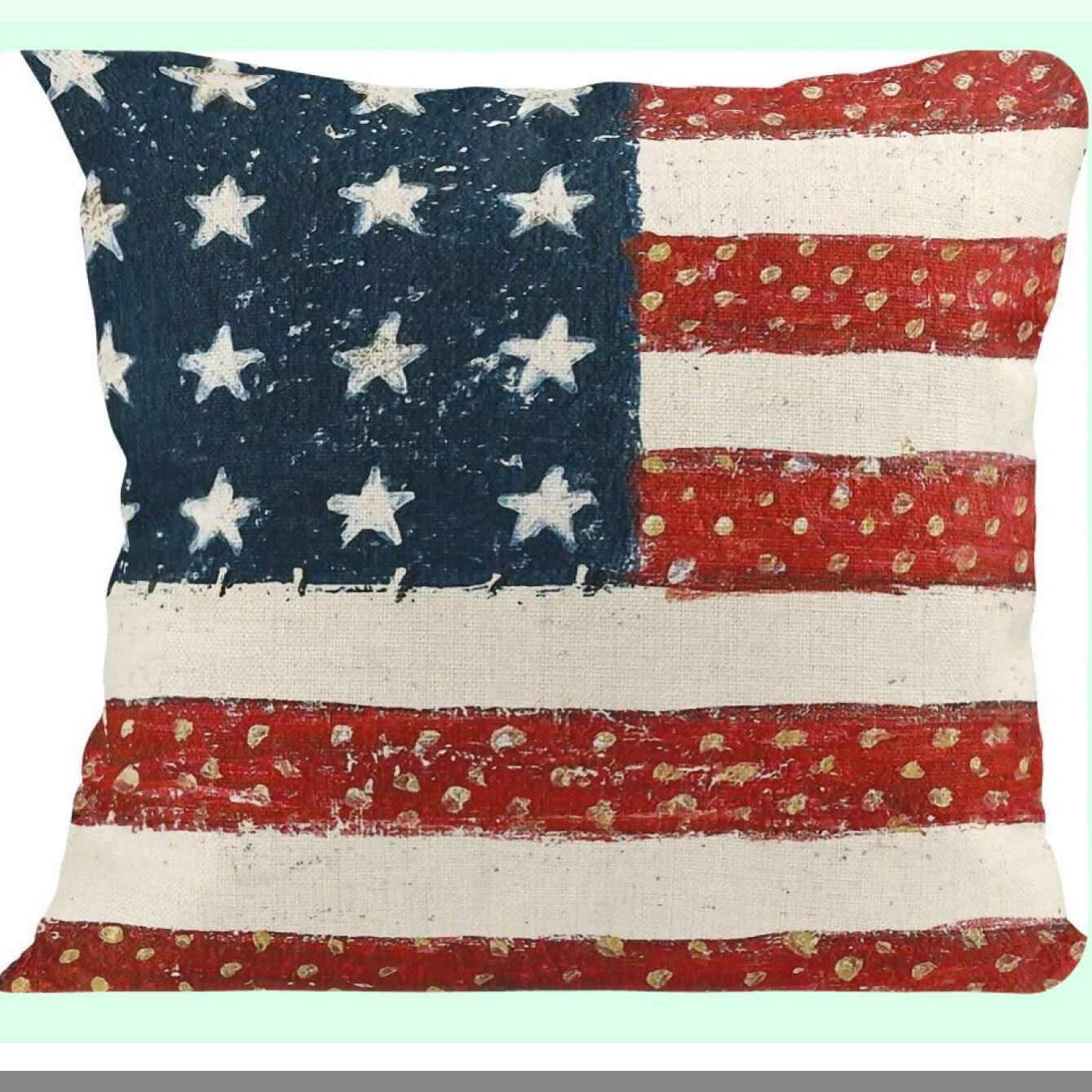 Patriotic Linen Pillow Cover Set - 4th of July Independence Day Decor - Square 16x16 Inches Throw Pillowcases for Home Decoration