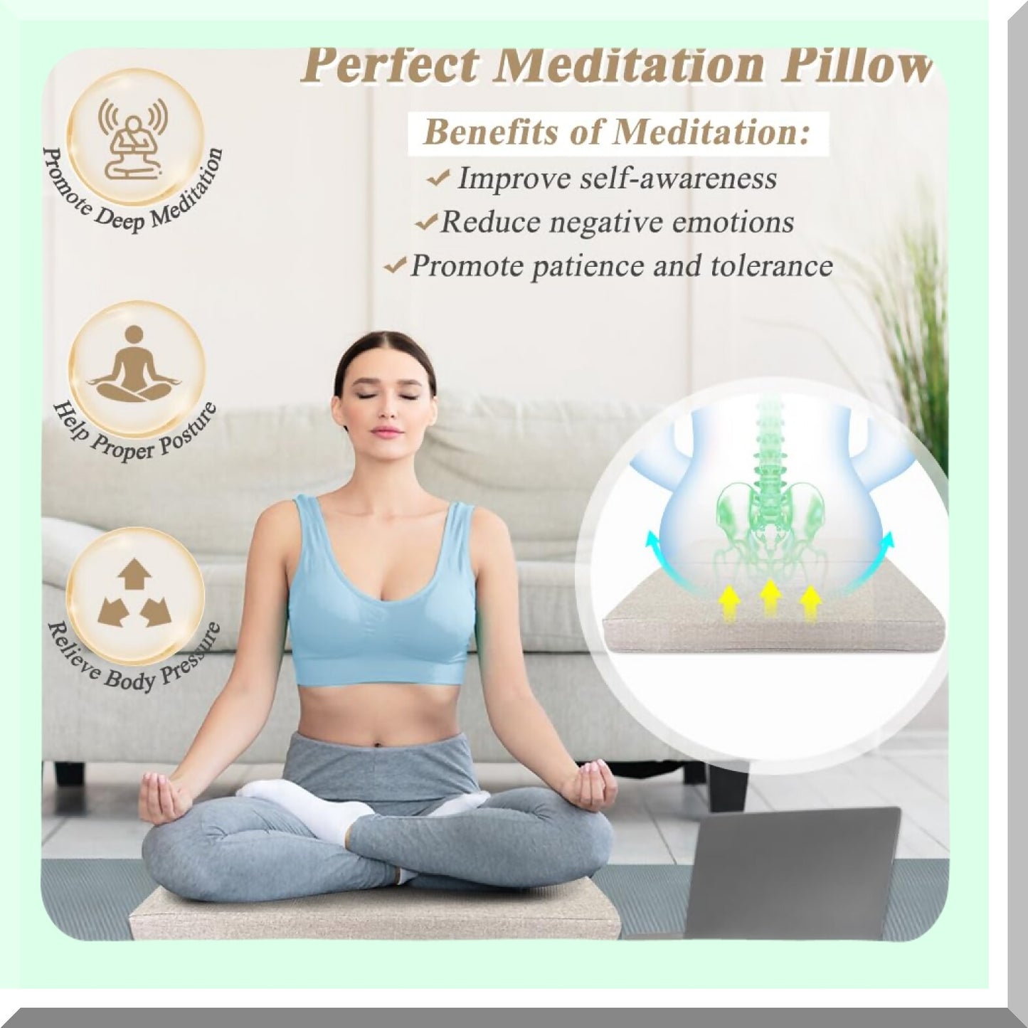 ZenSoul Square Meditation Floor Cushion - Large Yoga Pillow for Adults, Outdoor Seating Mat, Rectangle Sitting Cushion for Floor Meditation.