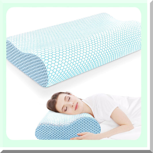 ErgoRelief Memory Foam Neck Pillow - Orthopedic Cervical Support for Neck & Shoulder Pain Relief - Contoured Ergonomic Design for Side, Back, Stomach Sleepers - Blue Standard Size