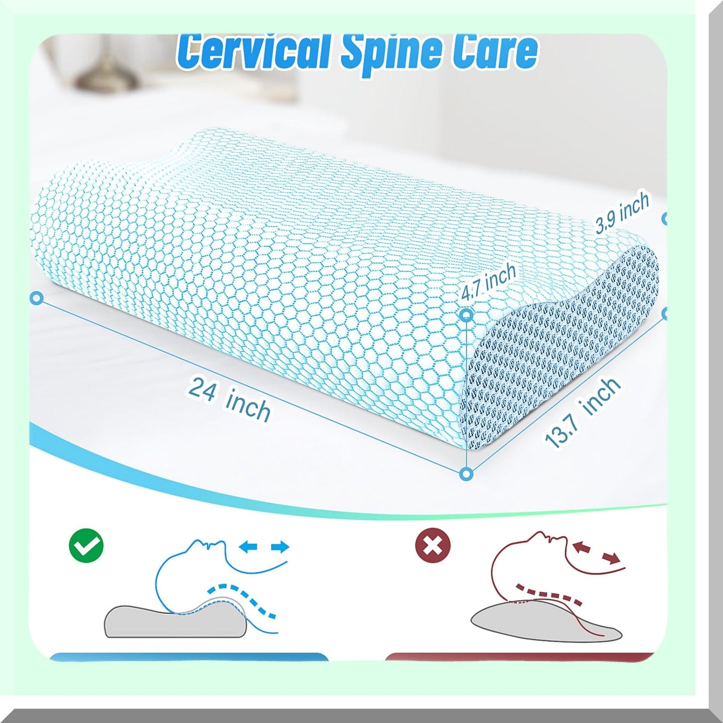 ErgoRelief Memory Foam Neck Pillow - Orthopedic Cervical Support for Neck & Shoulder Pain Relief - Contoured Ergonomic Design for Side, Back, Stomach Sleepers - Blue Standard Size