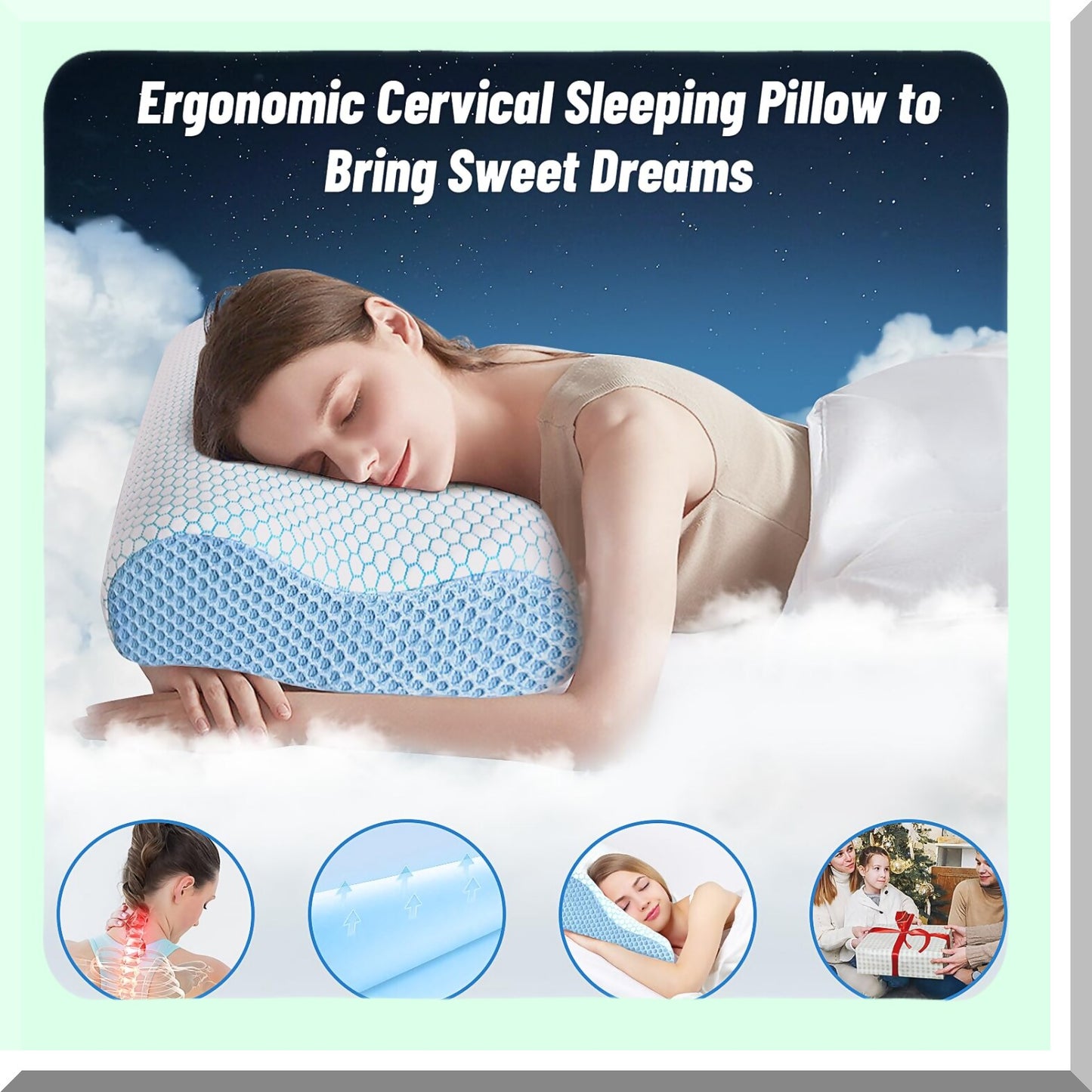 ErgoRelief Memory Foam Neck Pillow - Orthopedic Cervical Support for Neck & Shoulder Pain Relief - Contoured Ergonomic Design for Side, Back, Stomach Sleepers - Blue Standard Size