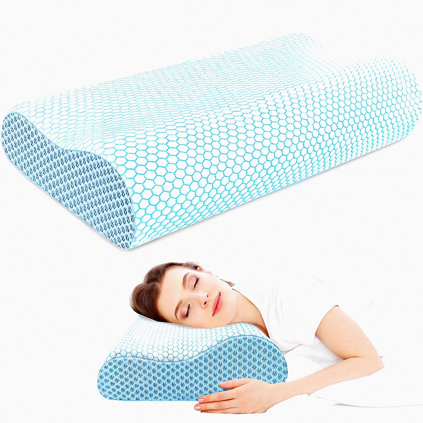 ErgoRelief Memory Foam Neck Pillow - Orthopedic Cervical Support for Neck & Shoulder Pain Relief - Contoured Ergonomic Design for Side, Back, Stomach Sleepers - Blue Standard Size