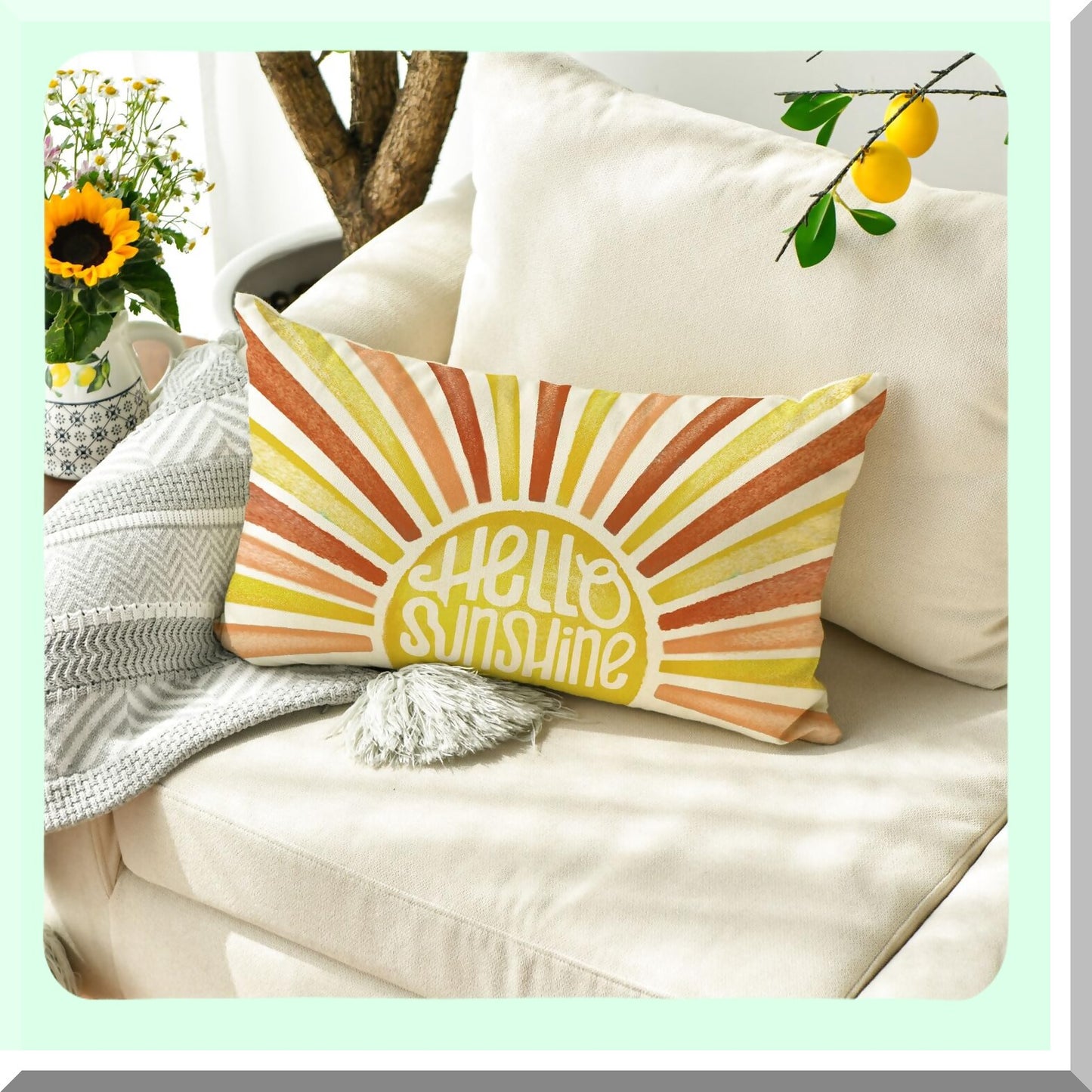 Sunshine Summer Yellow Red Throw Pillow Cover - 12 x 20 Inch Cushion Case for Sofa Couch - Decorative Home Decoration