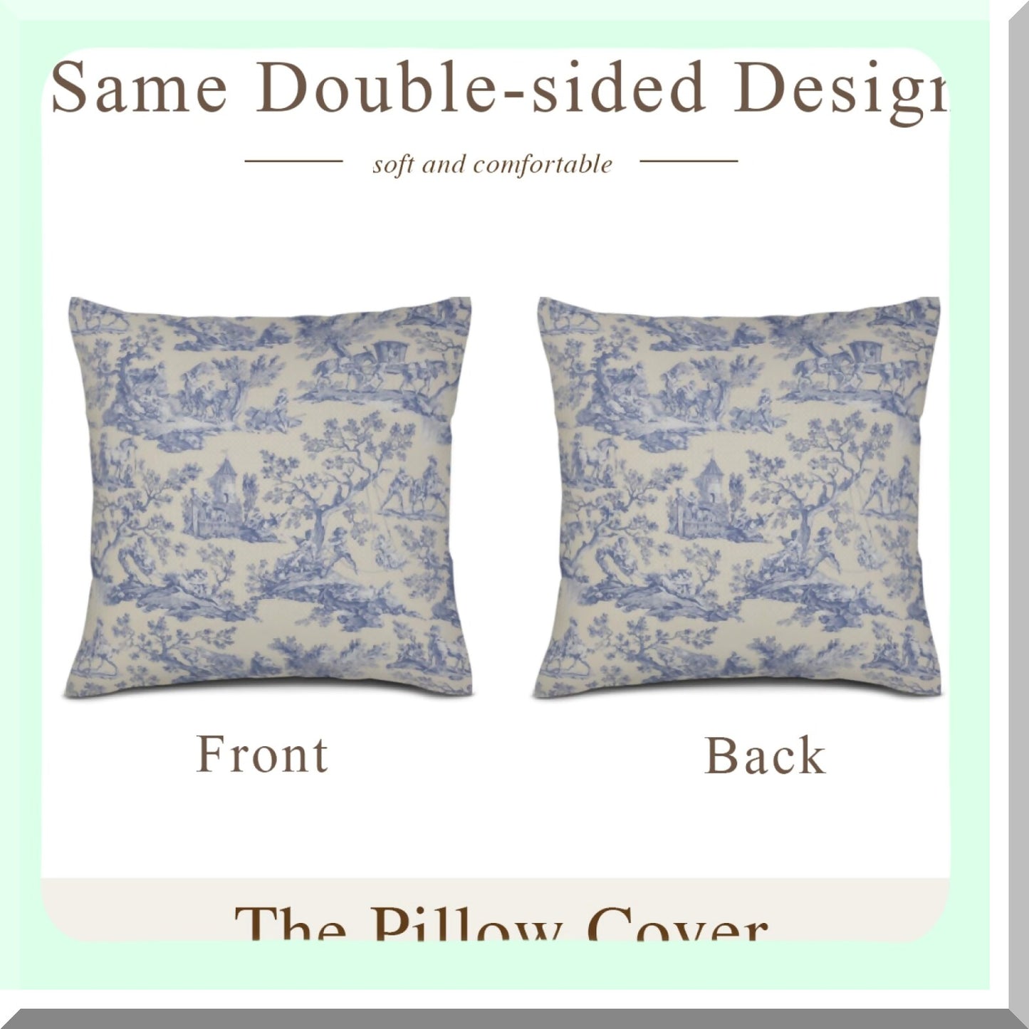 Vintage Blue Te Linen Pillow Covers - French Country Decor Set of 2 | Victorian Throw Pillow Case 18x18 for Couch Bed Sofa - Decorative Home Accent