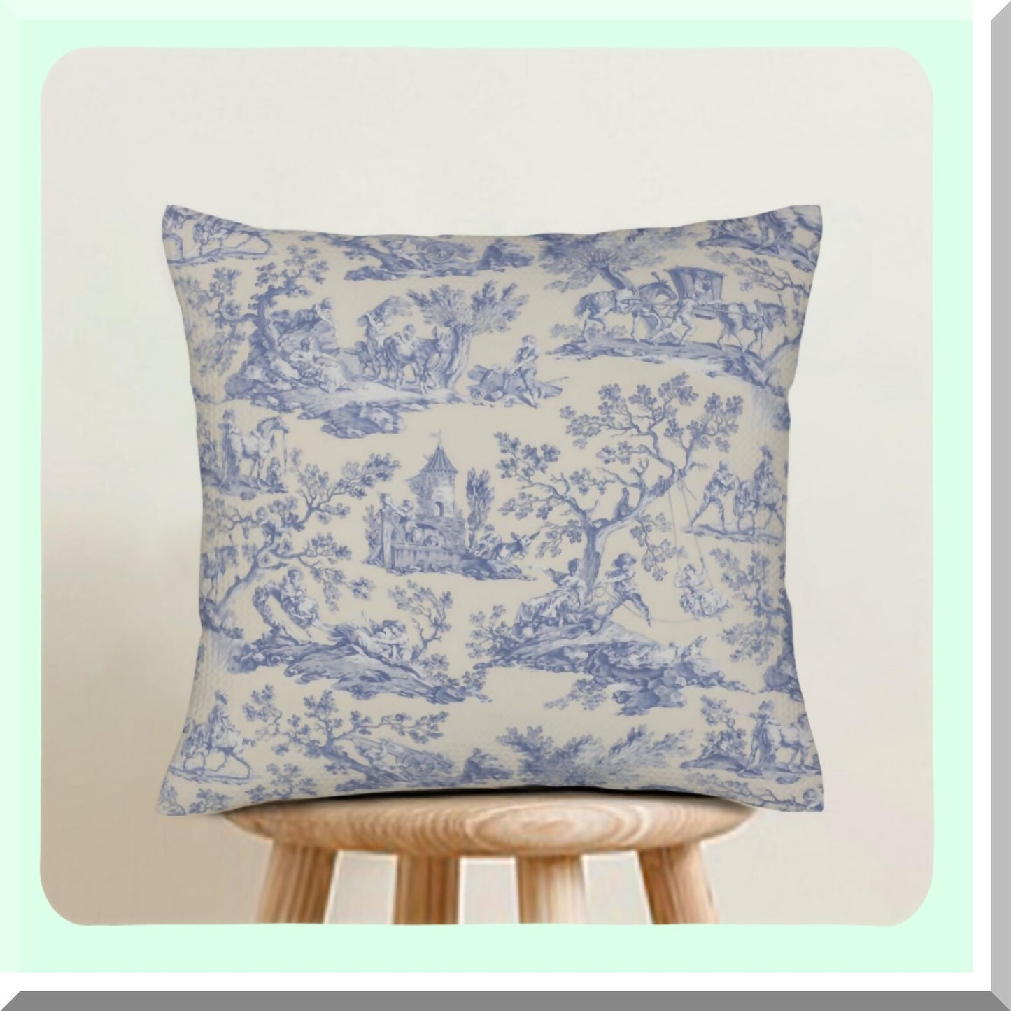 Vintage Blue Te Linen Pillow Covers - French Country Decor Set of 2 | Victorian Throw Pillow Case 18x18 for Couch Bed Sofa - Decorative Home Accent