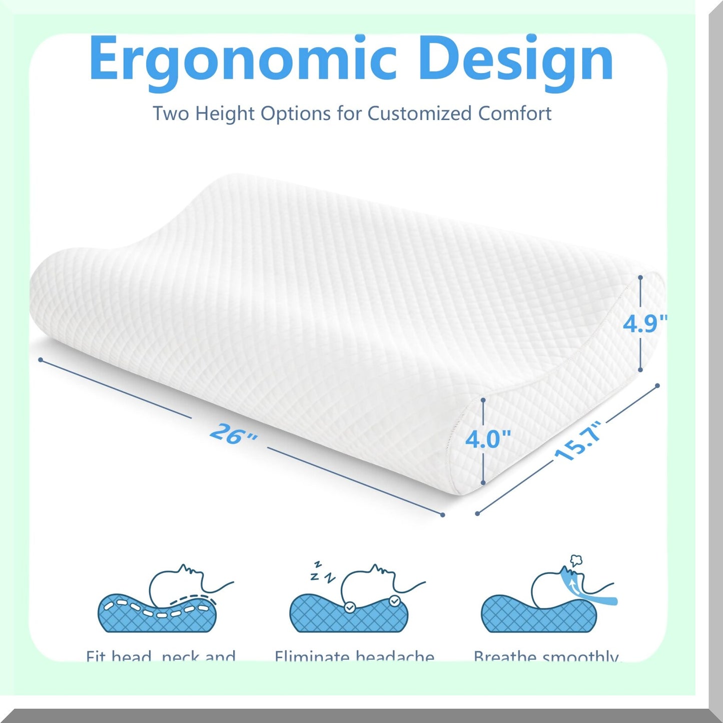 OrthoRest Contour Memory Foam Pillow - Queen Size Firm Cervical Support for Neck Pain Relief. Ideal for Side, Back, and Stomach Sleepers.