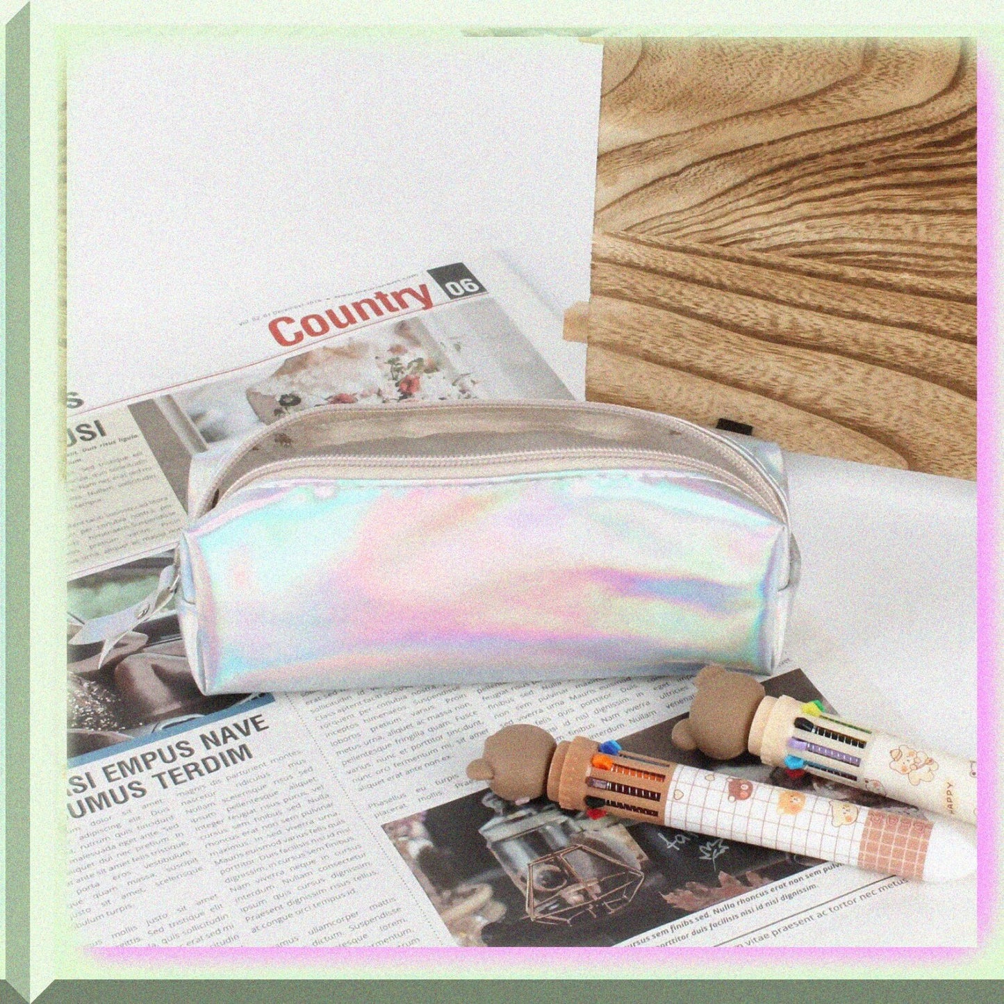 Holographic Pencil Case 20cm Zipper Pen Bag
