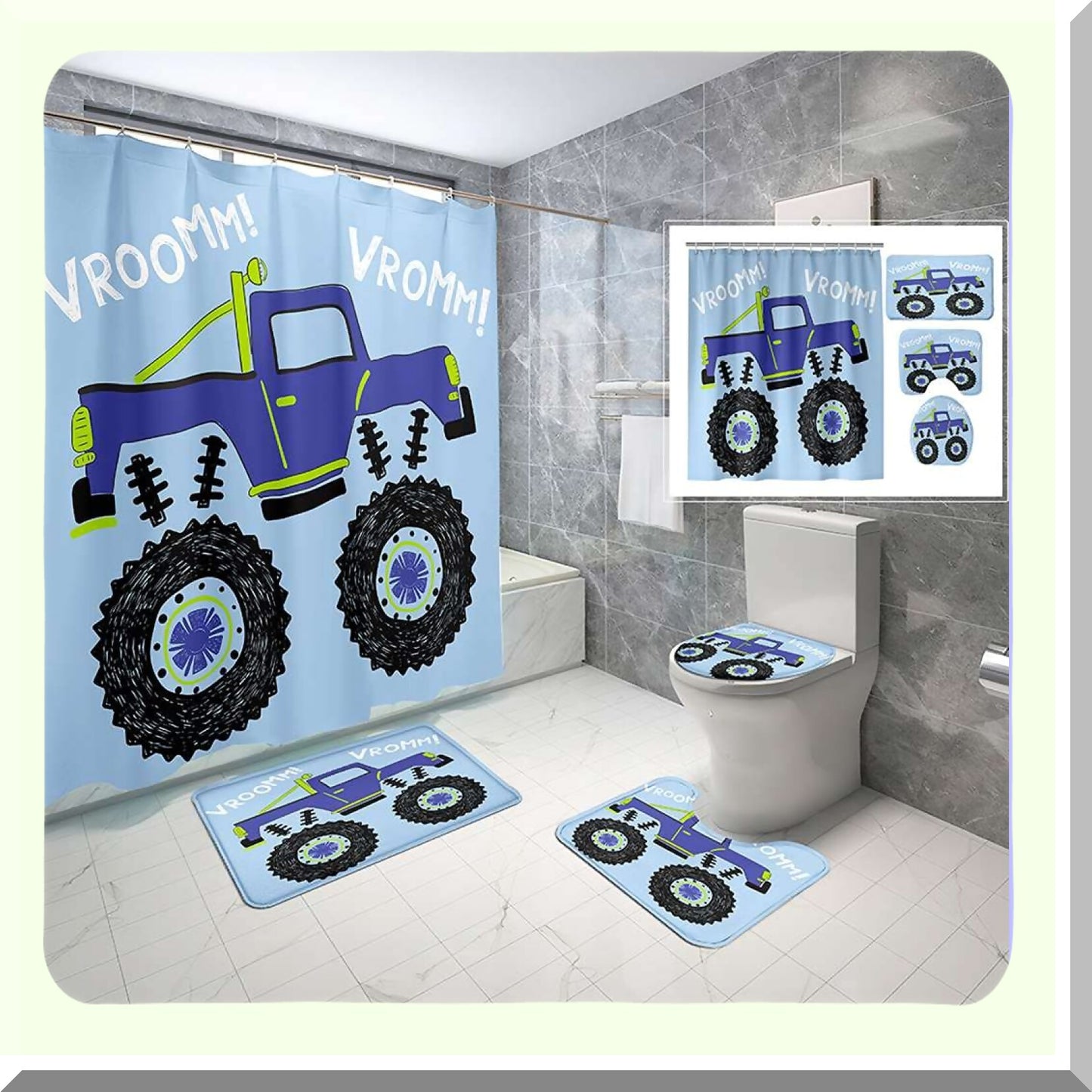 4-Piece Waterproof Bathroom Set with Non-Slip Rugs
