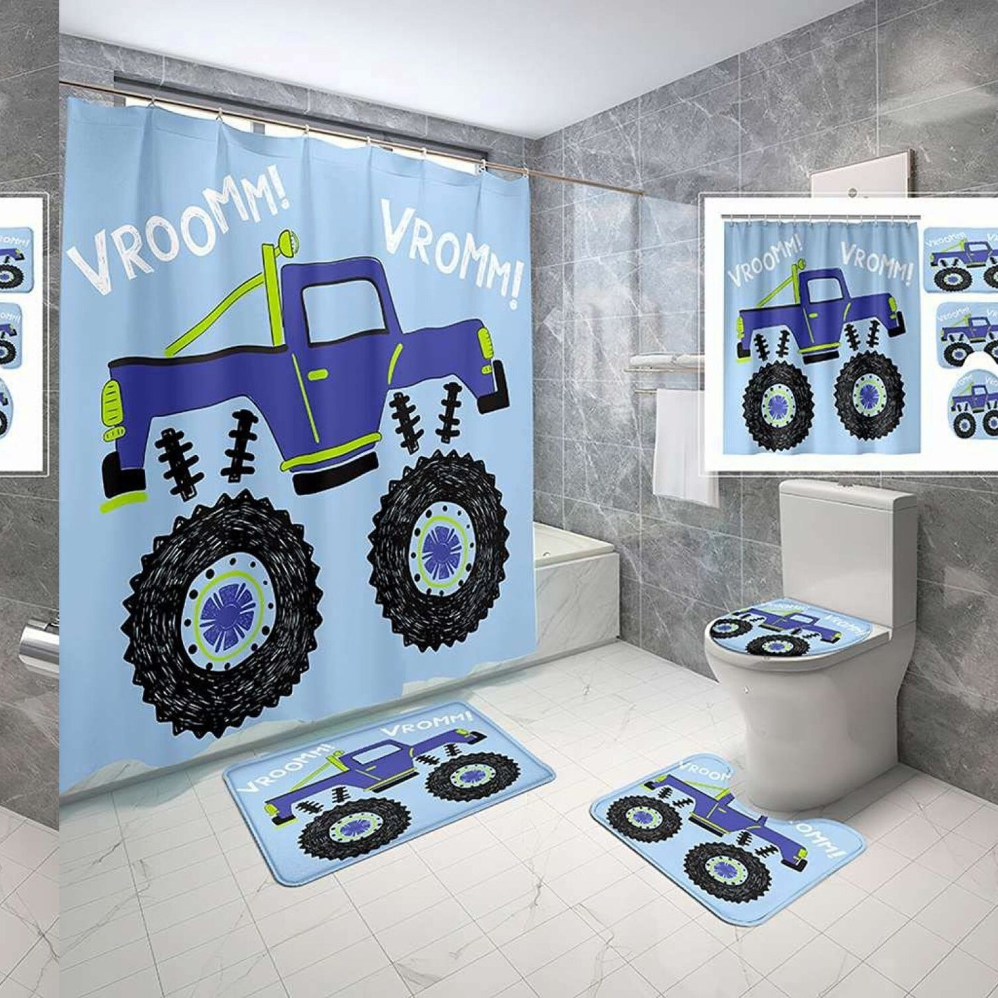 4-Piece Waterproof Bathroom Set with Non-Slip Rugs